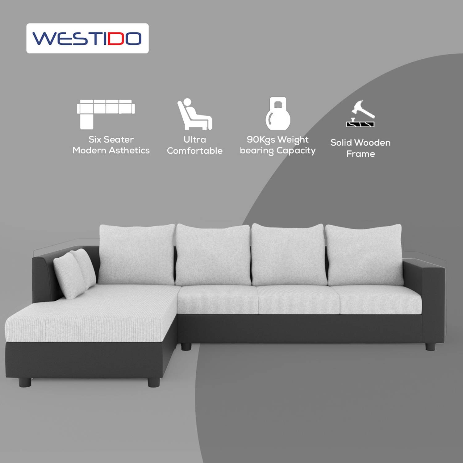 WESTIDO Leatherette 6 Seater Black Sofa - Image 2
