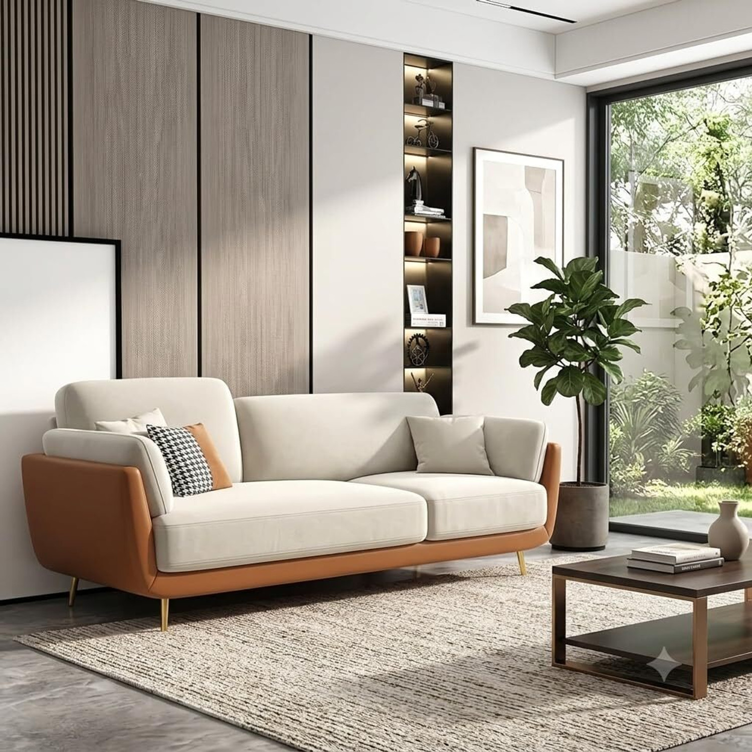 Image of Z H Handicrafts 3 Seater Velvet Comfortable Sofa with Cushion Chaise Lounge Sectional Sofa Fabric 3 Seater Sofa