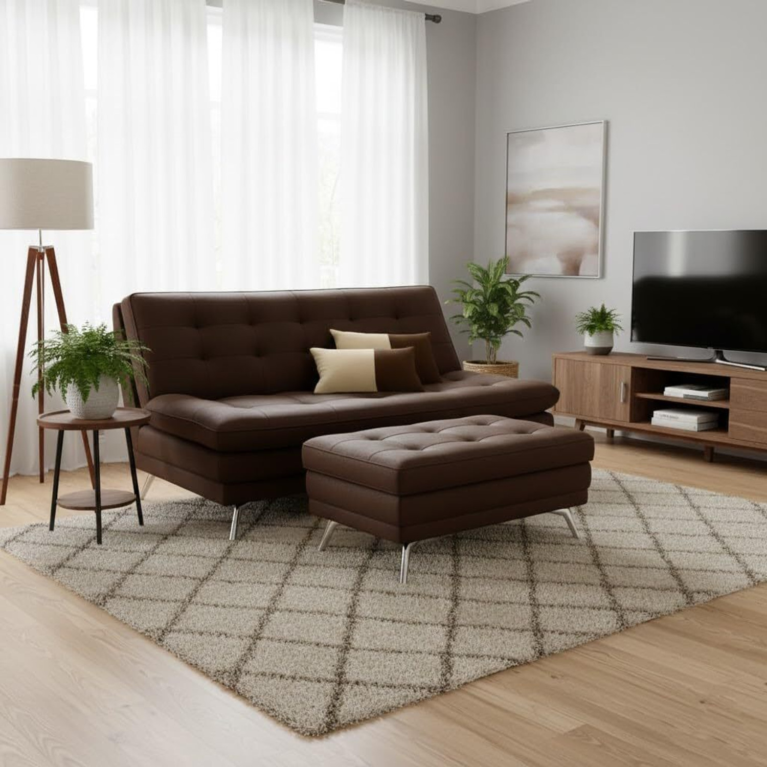 Image of FURNY sofa set for living room, modern sofa set design, wooden sofa set, luxury Fabric 3 Seater Sofa