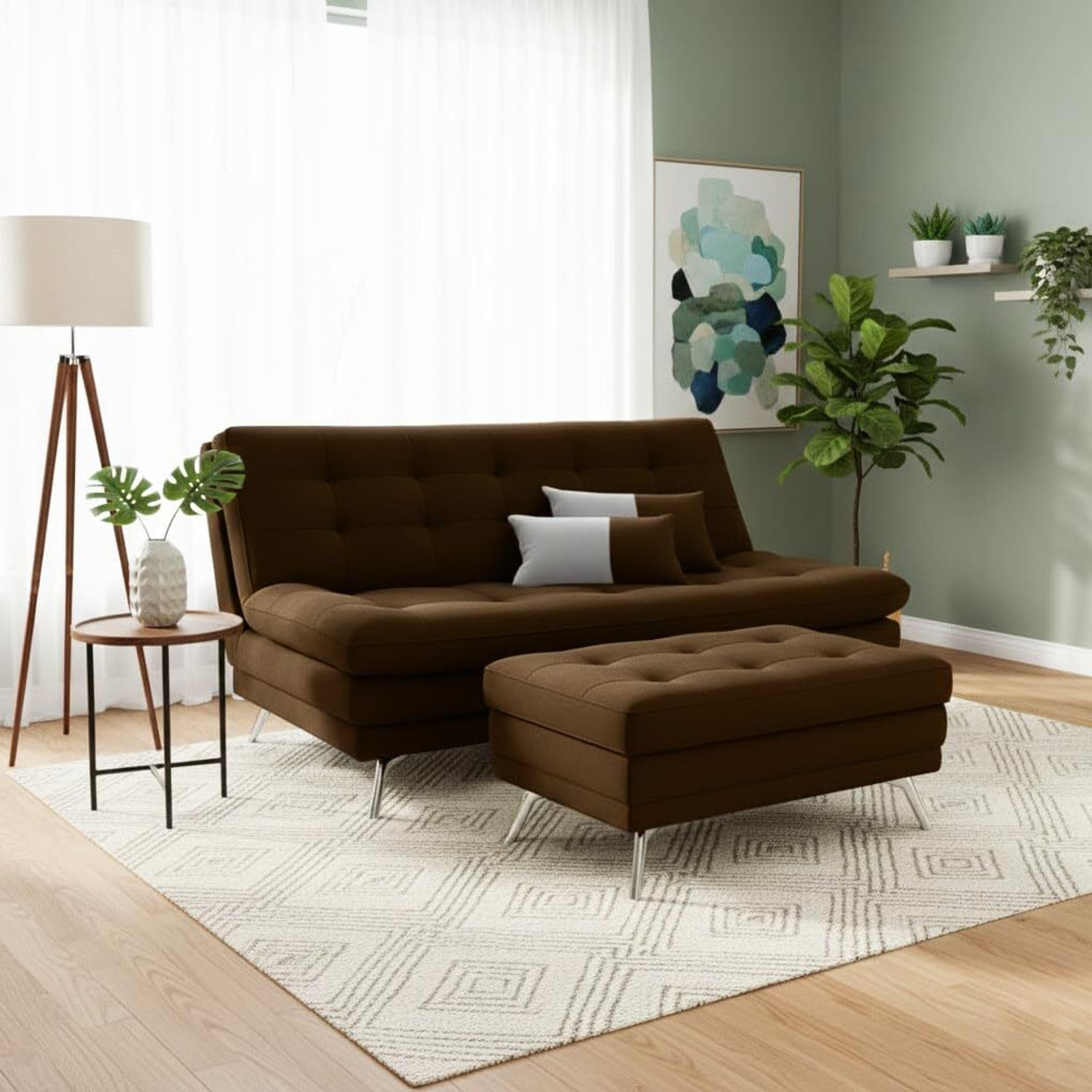 Image of FURNY sofa set for living room, modern sofa set design, wooden sofa set, luxury Fabric 3 Seater Sofa