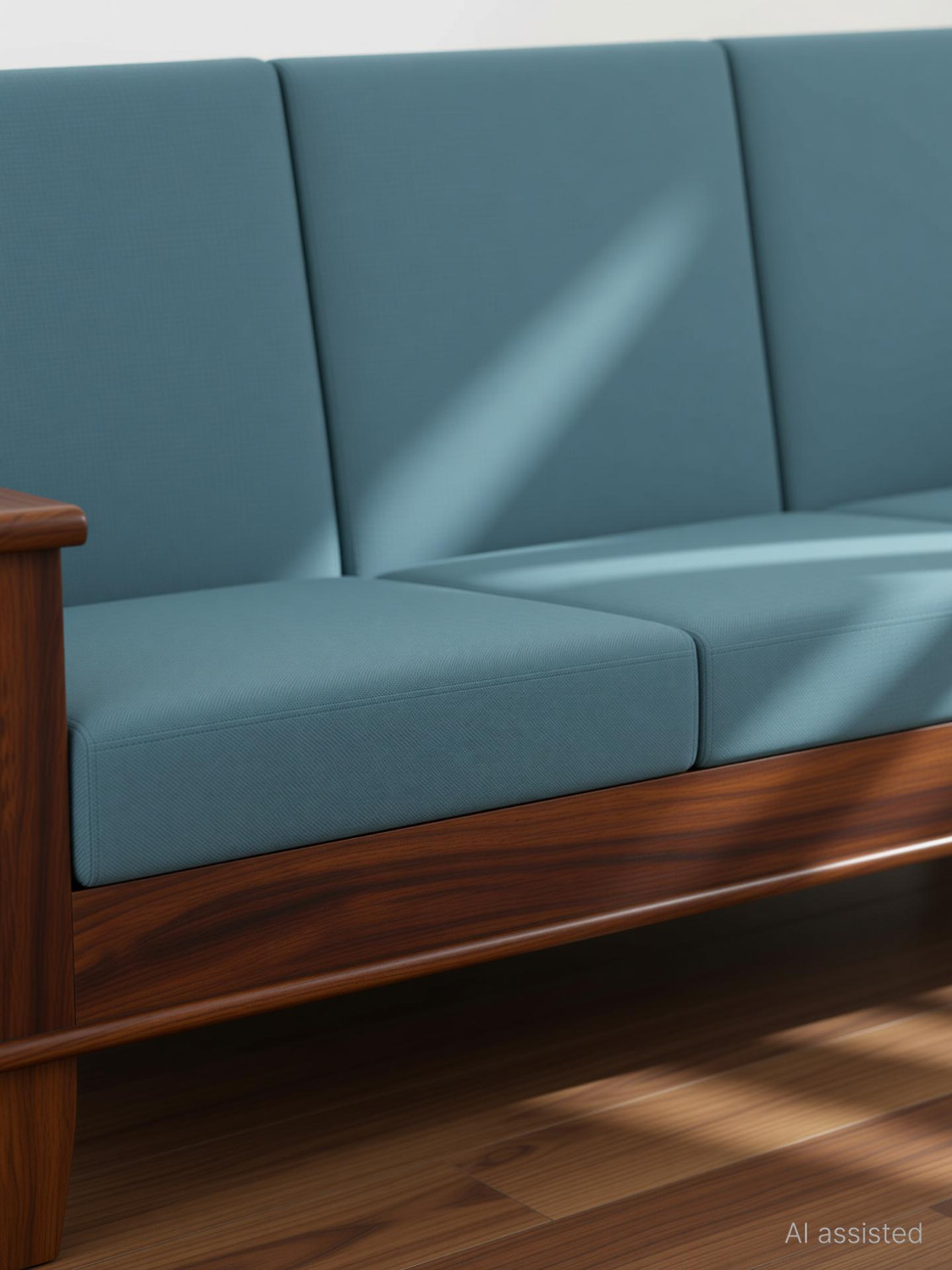 Image of Kendalwood Furniture Solid Wood 3 Seater Wooden Sofa set for living Room Furniture Fabric 3 Seater Sofa