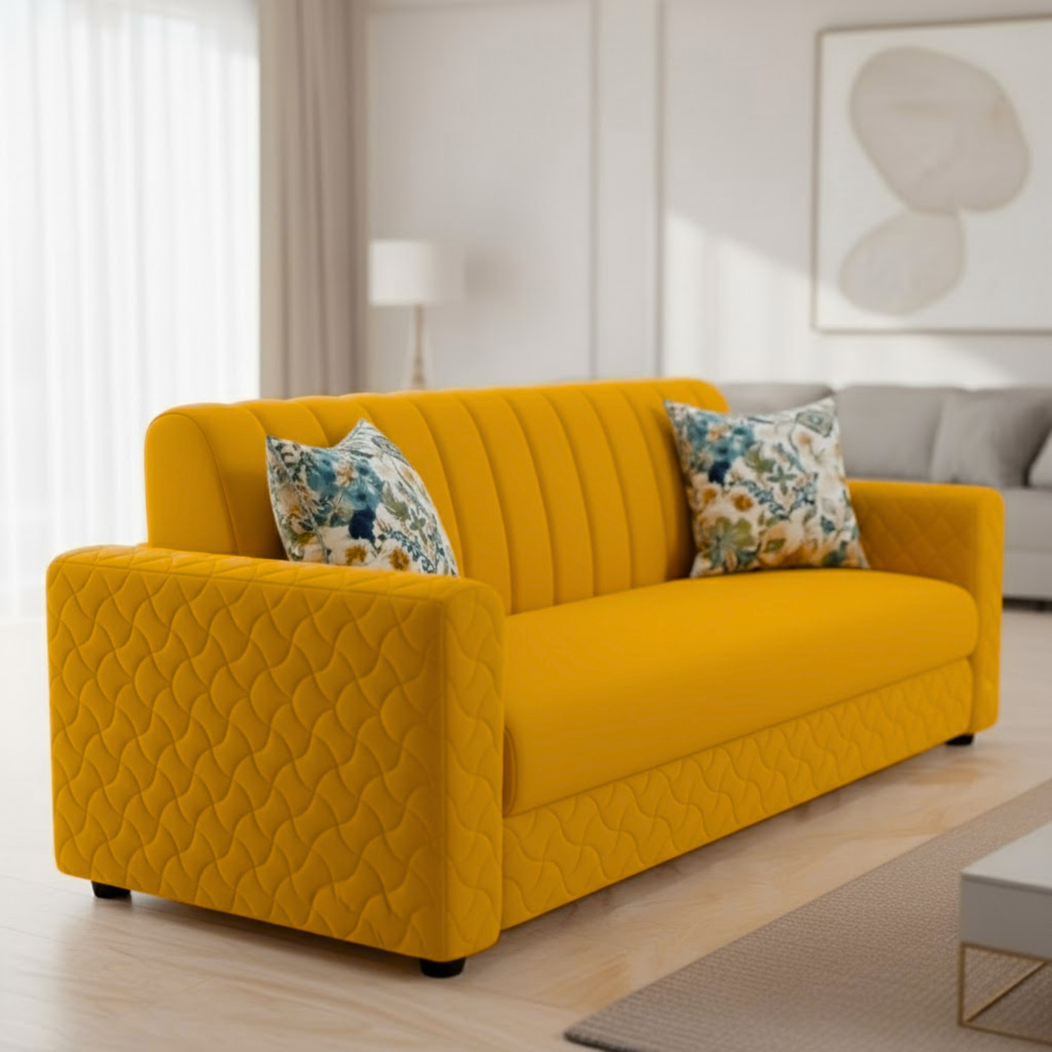 Image of WAKESURE Premium Quality Velvet Fabric 3 Seater Sofa