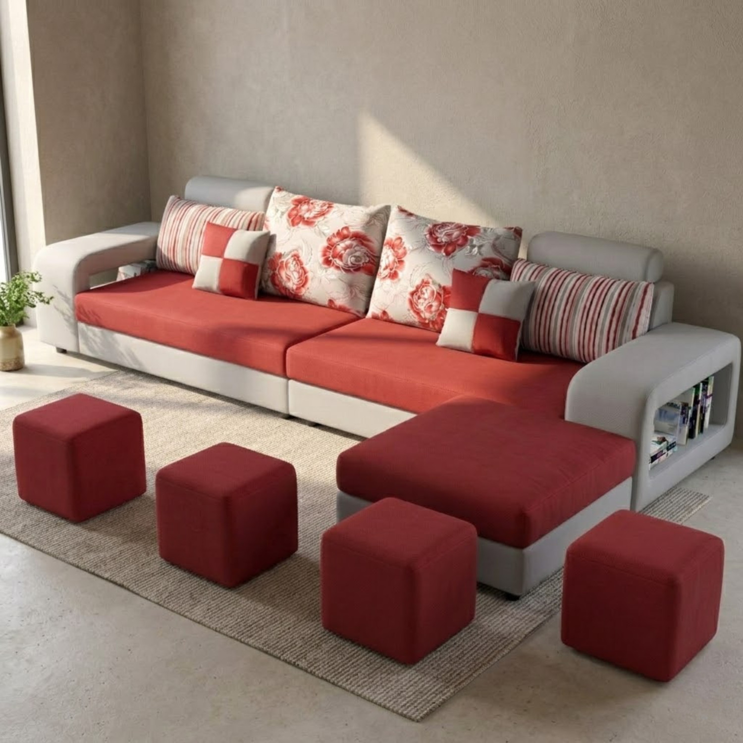 Image of WAKESURE Premium Quality Velvet Fabric 5 Seater Sofa