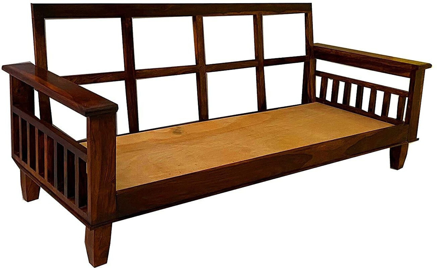 Image of SIDDH Solid Sheesham Wood 3 Seater Sofa For Set of 3 Pieces Fabric 3 Seater Sofa
