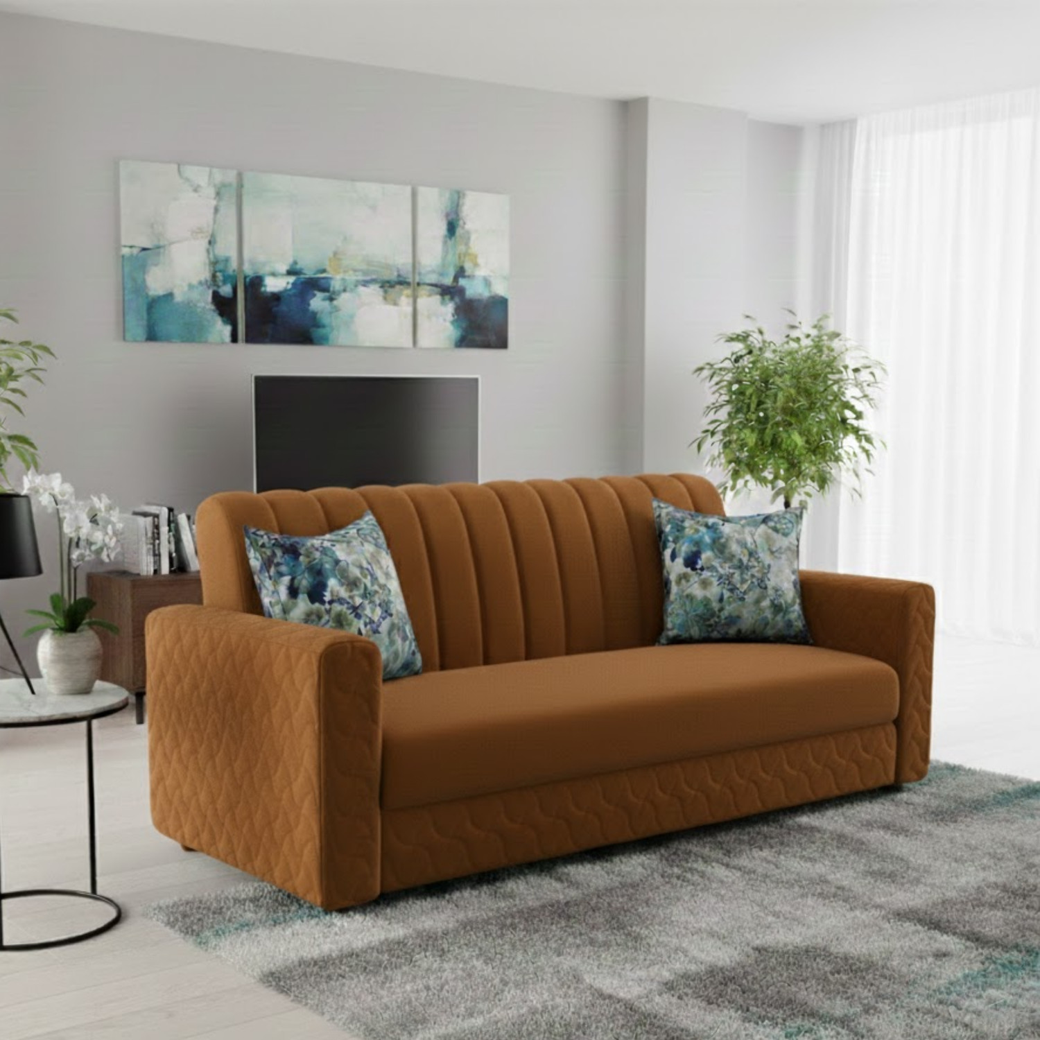 Image of WAKESURE Premium Quality Velvet Fabric 3 Seater Sofa
