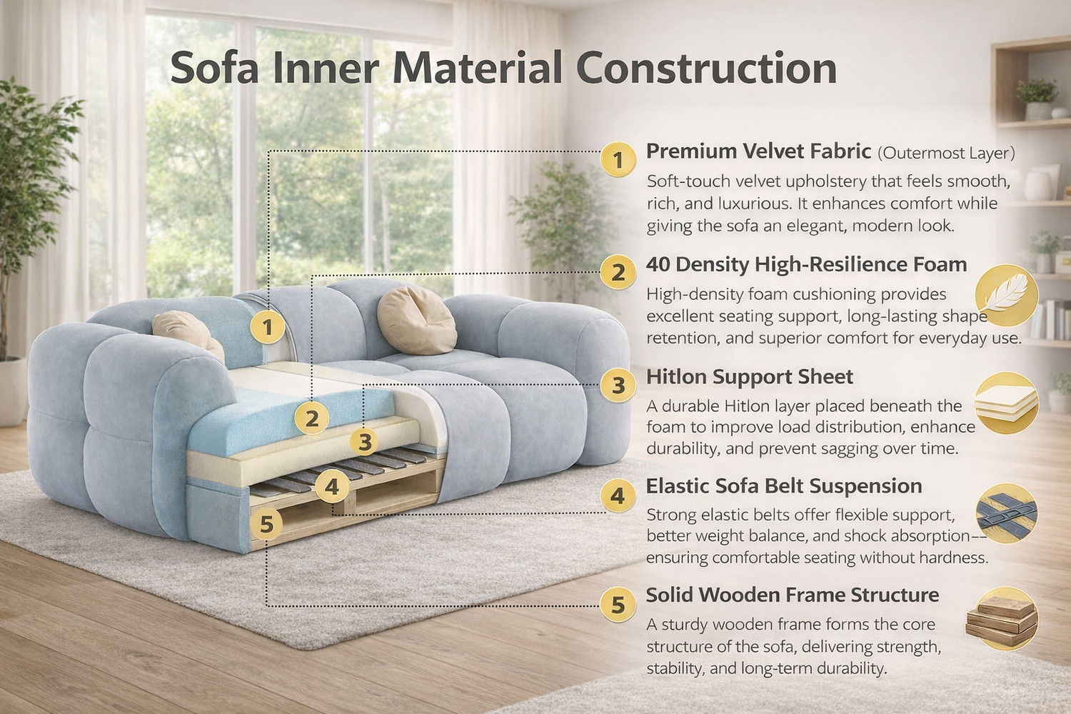Image of Casaliving Vetras3+2 Fabric 5 Seater Sofa