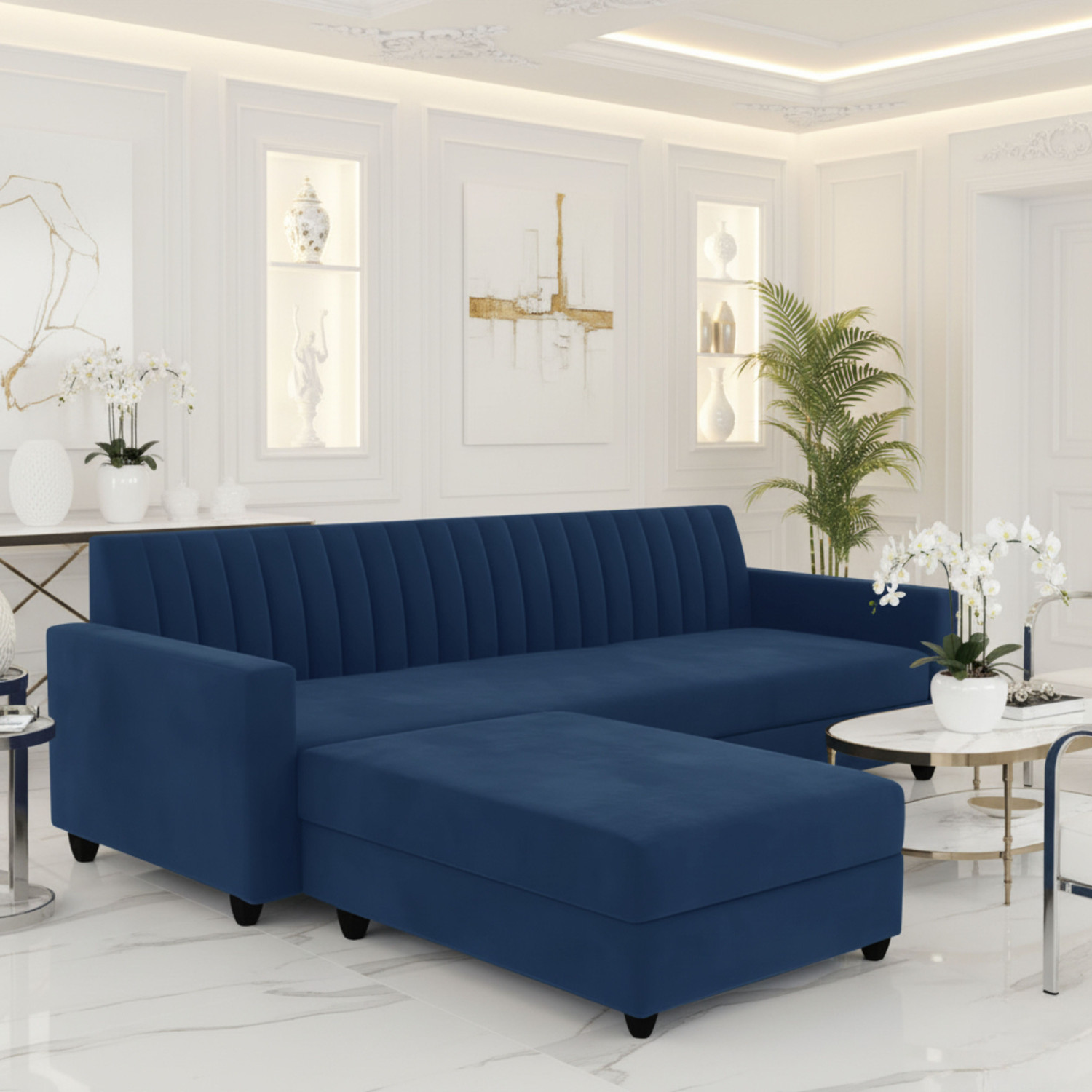 Image of WAKESURE Premium Quality Velvet Fabric 4 Seater Sofa