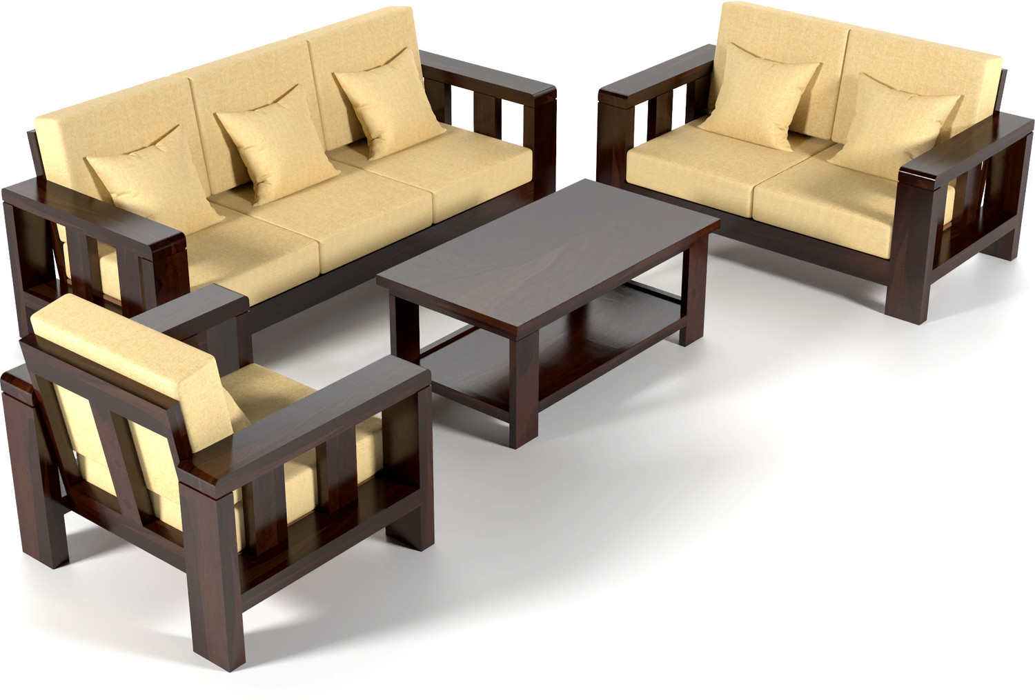 Image of Wopno Furniture Pure Solid Sheesham Wooden 6 Seater Sofa Set for Living Room and Home\Office Fabric 6 Seater Sofa