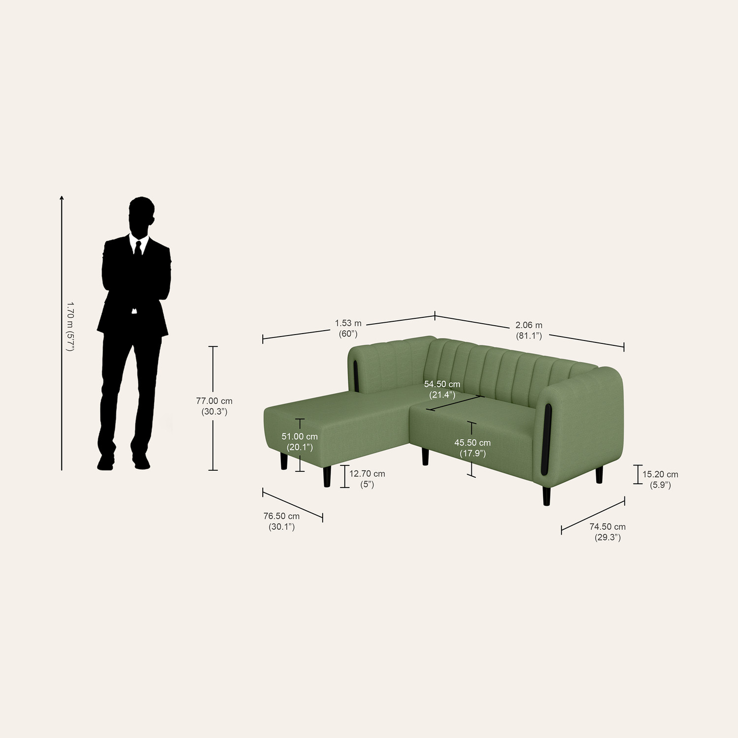 Image of Interio by Godrej Paramount L-Shaped Premium Quality Fabric 3 Seater Sofa