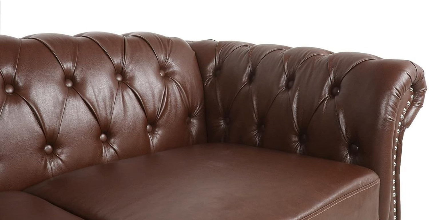 Image of Arcreation shop Chesterfield Sofa Leather Modern PU Tufted Couch with Rolled Arms and Nailhead Leatherette 3 Seater Sofa