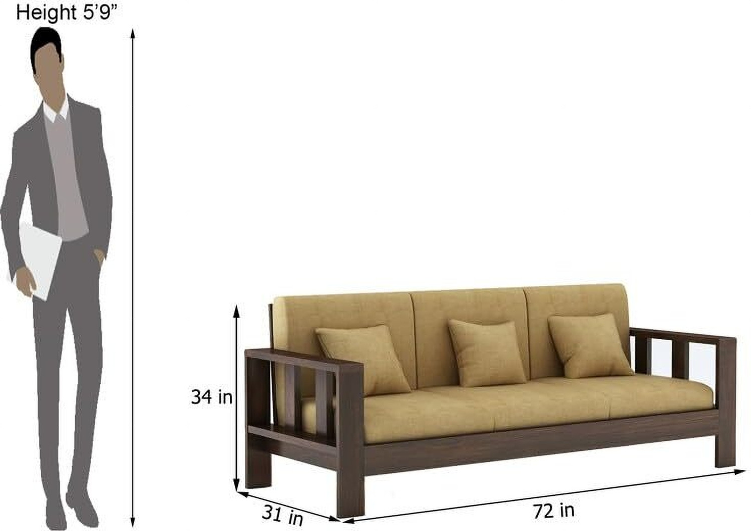 Image of SUNCROWN Monarch Sheesham wood for livingroom /bedroom /seating Fabric 3 + 1 + 1 Sofa Set