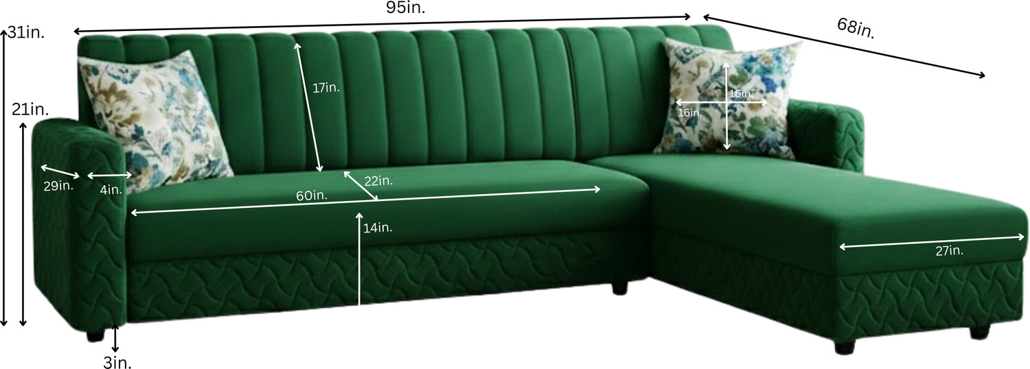 Image of WAKESURE Premium Quality L Shape LHS Velvet Fabric 6 Seater Sofa