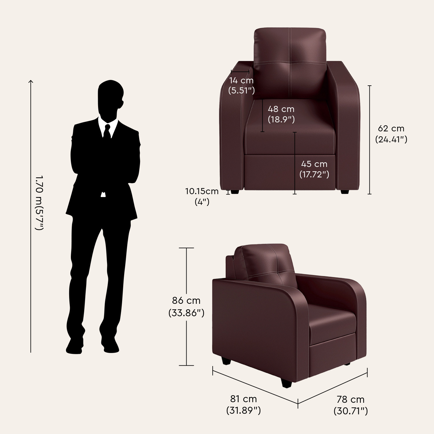 Image of Interio by Godrej Tycoon Leatherette 1 Seater Sofa