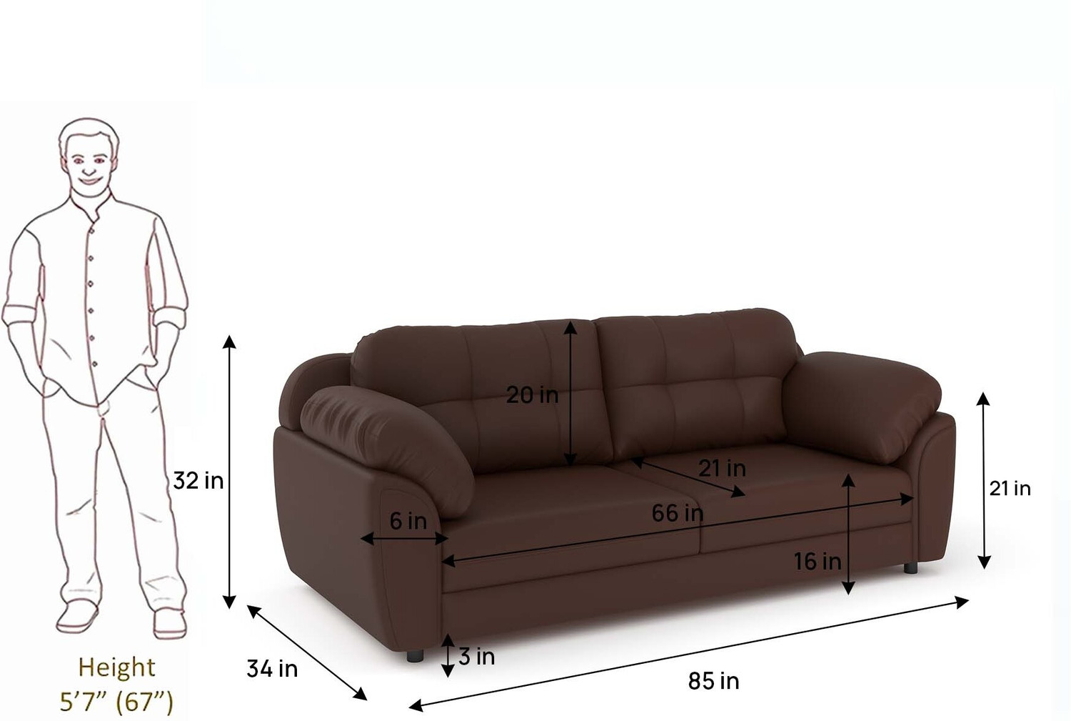 Image of Atharv Homes Arco Leatherette 3 Seater Sofa