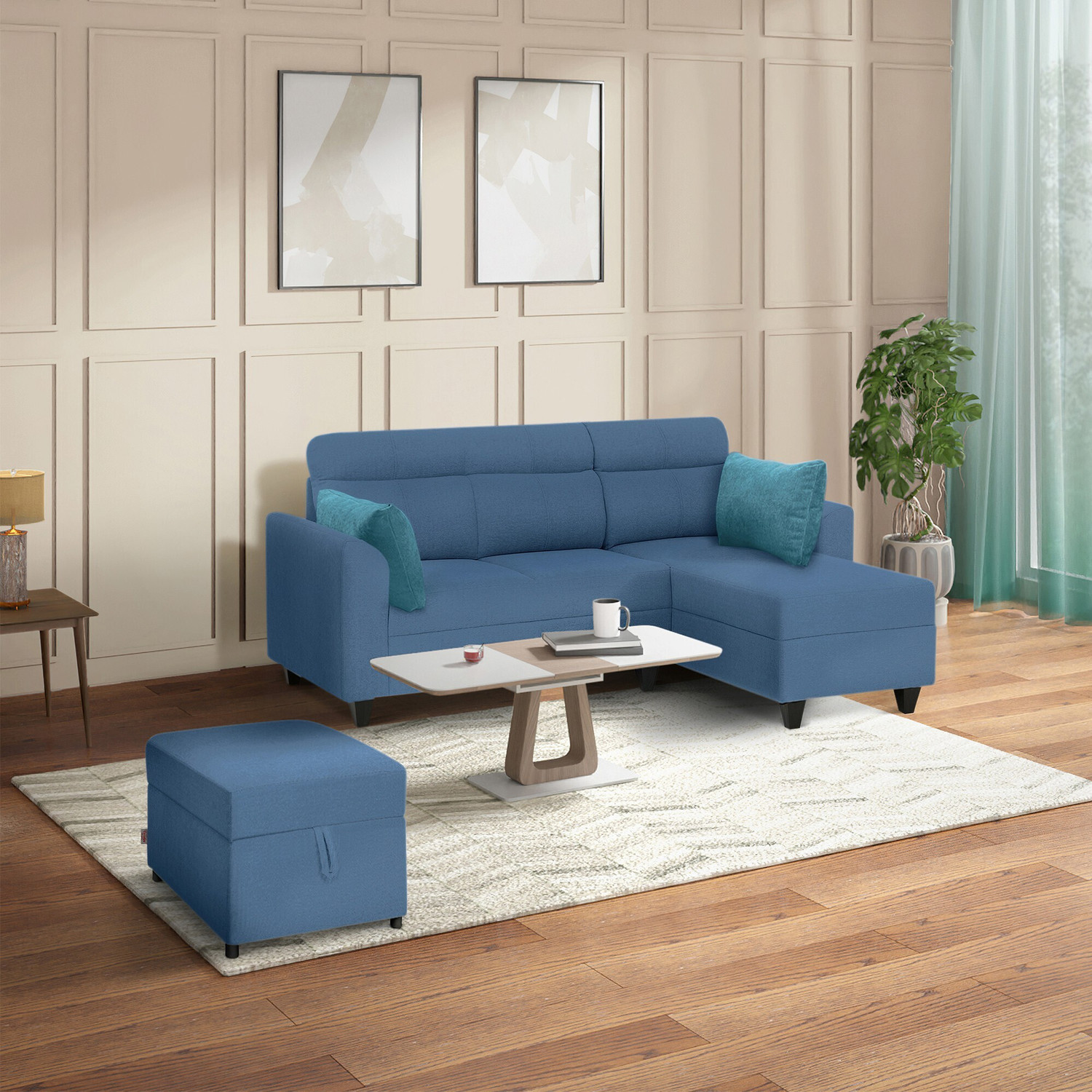 Duroflex Zivo Plus Interchangeable Lounger (Chaise) Set Fabric 4 Seater  Sofa