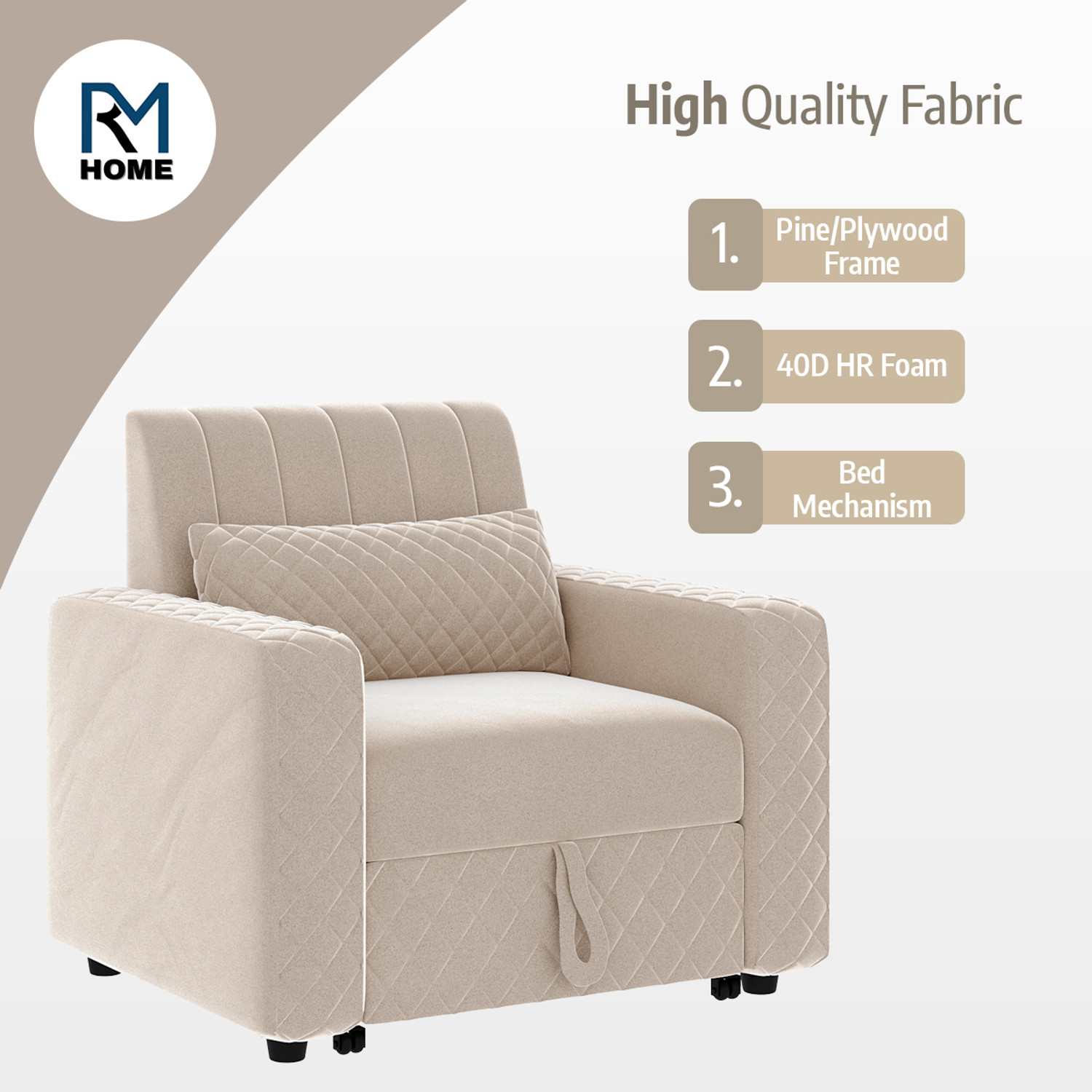 Image of RM HOME Oliver Cumbed Fabric 1 Seater Sofa