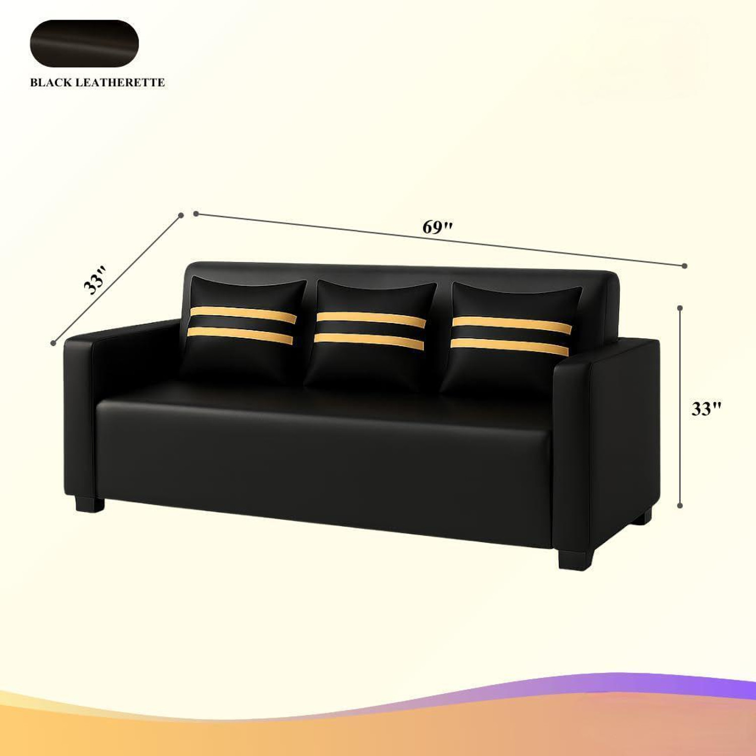 Image of Flipkart Perfect Homes Exico 3s Black Leatherette 3 Seater Sofa