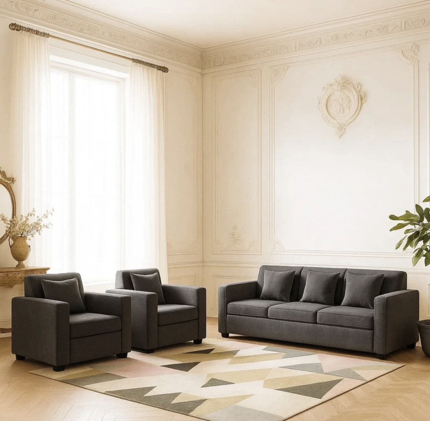 Image of thelazyloft POLO Grey Fabric 5 Seater Sofa