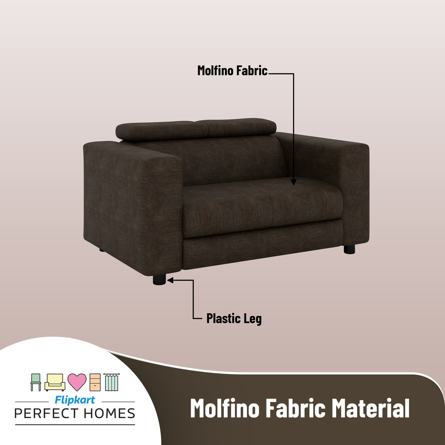 Image of Flipkart Perfect Homes Heaven Fabric 2 Seater Sofa