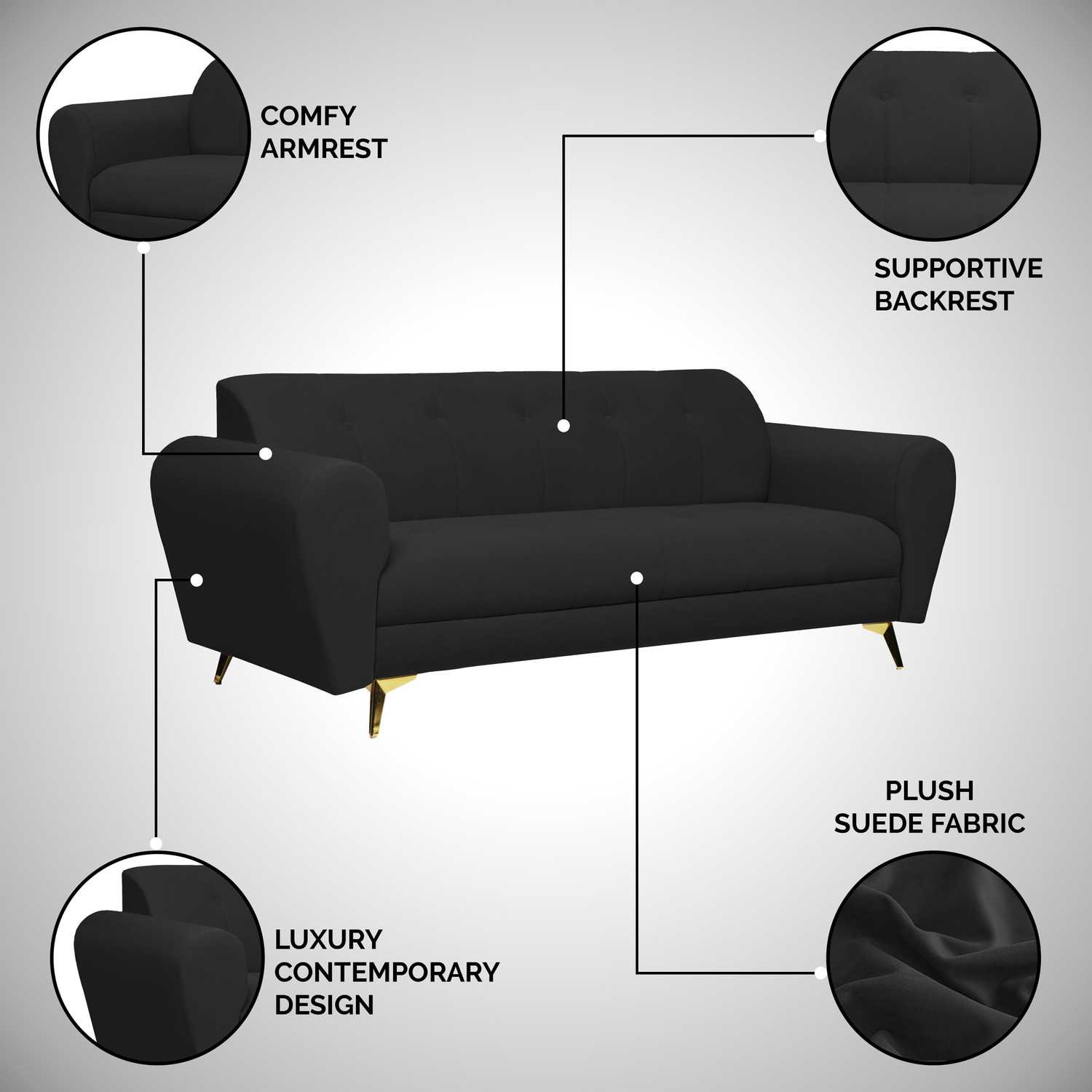 Image of Seventh Heaven Milan Icon 3 Seater Sofa, Extra Spacious, Plush Suede Fabric 3 Seater Sofa