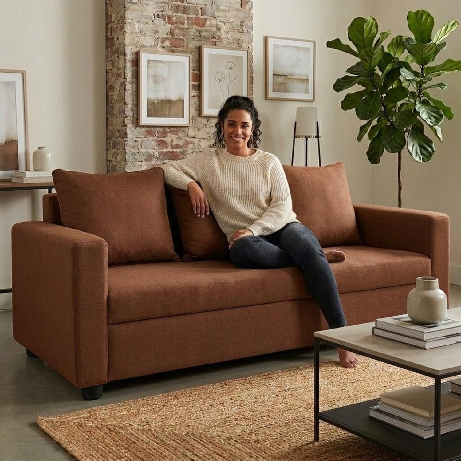 Image of Flipkart Perfect Homes Seetar Fabric 3 Seater Sofa