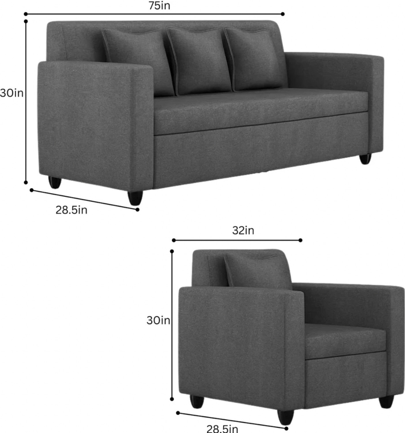 Image of thelazyloft POLO Grey Fabric 5 Seater Sofa