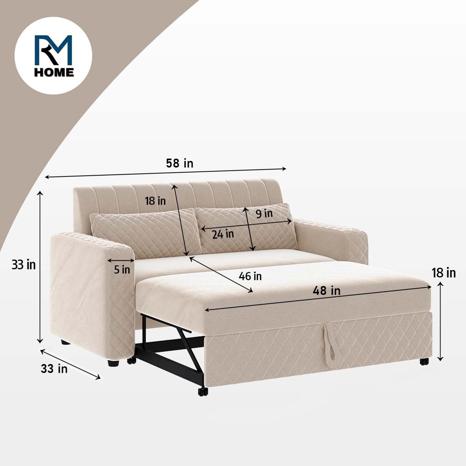 Image of RM HOME Oliver Cumbed Fabric 2 Seater Sofa
