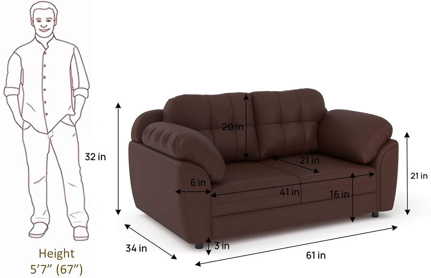 Image of Atharv Homes Arco Leatherette 2 Seater Sofa