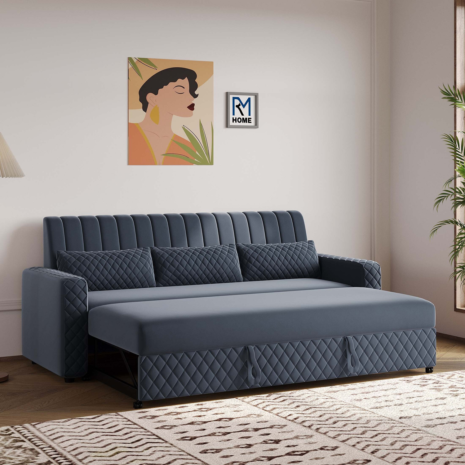 Image of RM HOME Oliver Cumbed Fabric 3 Seater Sofa