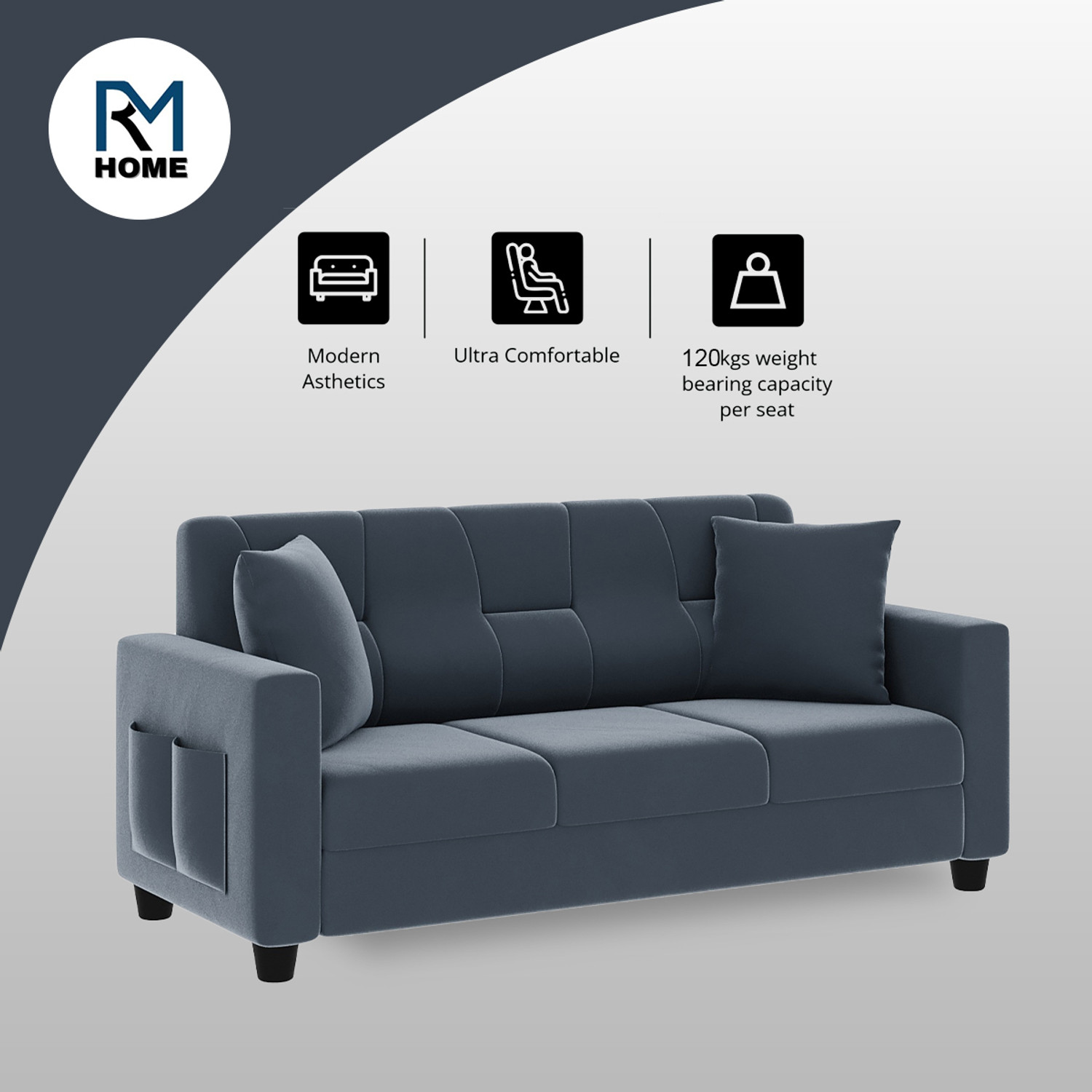 Image of RM HOME Roman Fabric 3 Seater Sofa