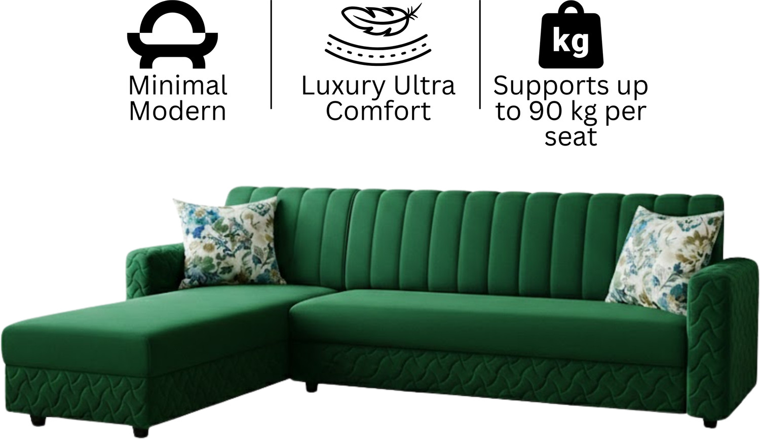 Image of WAKESURE Premium Quality L Shape LHS Velvet Fabric 6 Seater Sofa