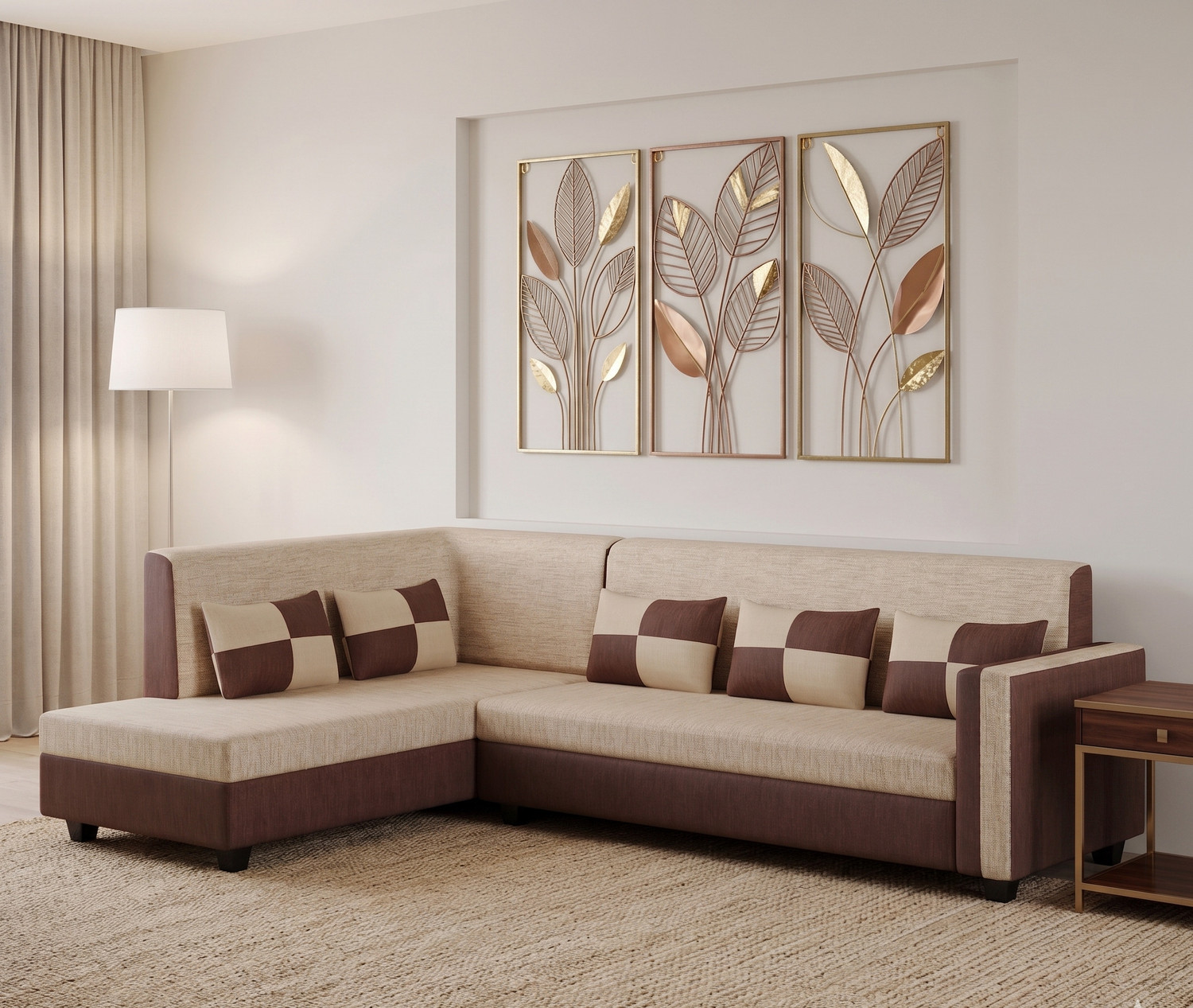 Image of gnanitha Haniry L-Shaped Sofa Set Left Facing ll For Living Room Comfortable Fabric 6 Seater Sofa