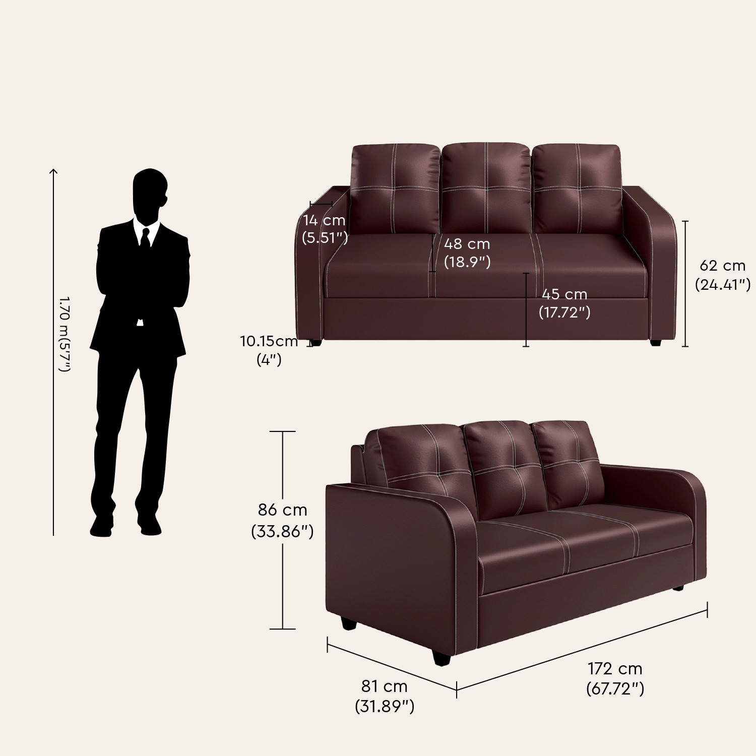 Image of Interio by Godrej Tycoon Leatherette 3 Seater Sofa