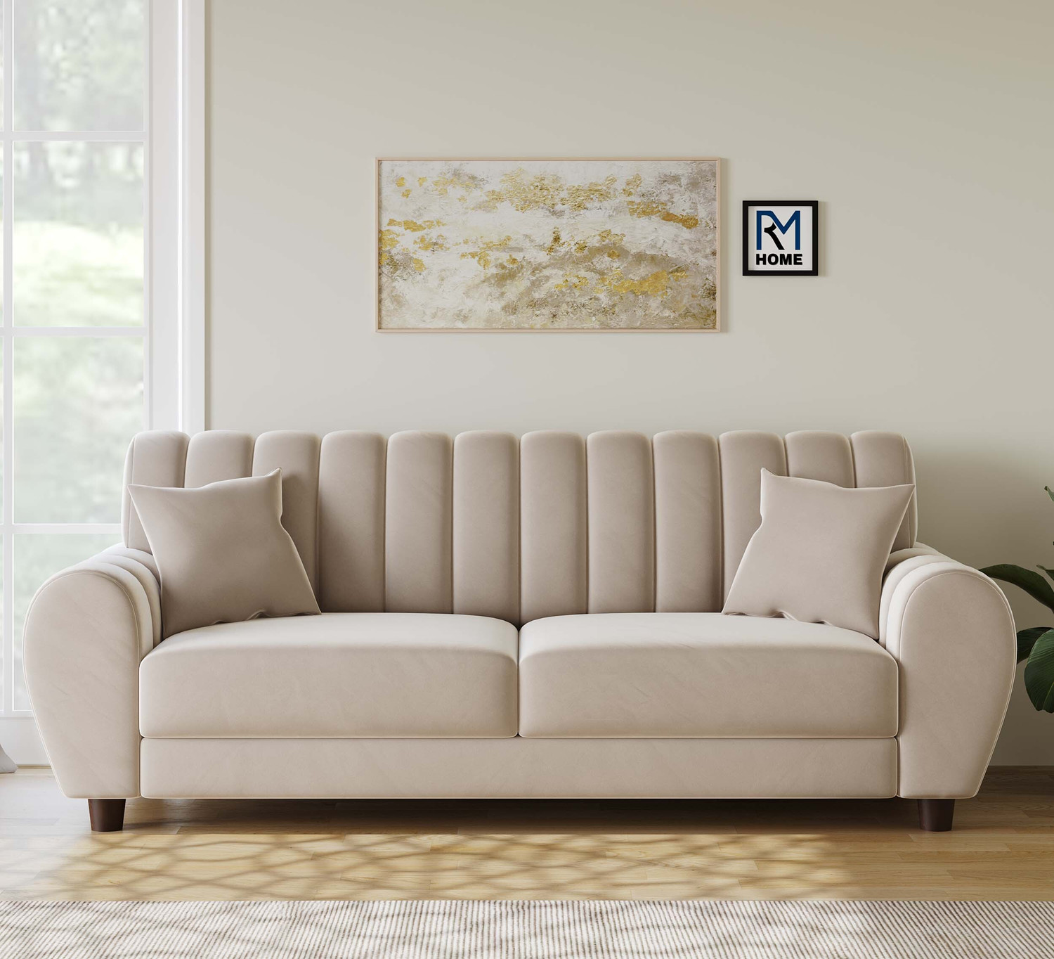 RM HOME Vittoria Luxury Sofa Elegant Curved Design Velvet Finish Fabric 3 Seater Sofa