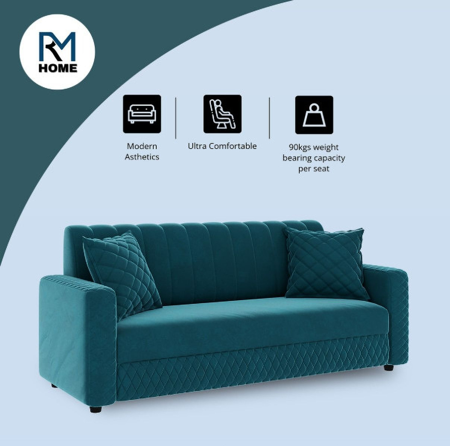 RM HOME Oliver Fabric 3 Seater Sofa - Price History