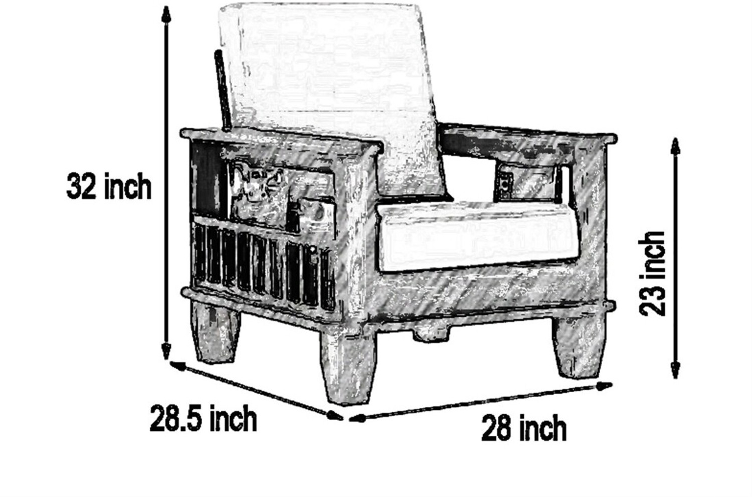Image of Kendalwood Furniture Solid Wood 1 Seater Wooden Sofa set for living Room Furniture Fabric 1 Seater Sofa