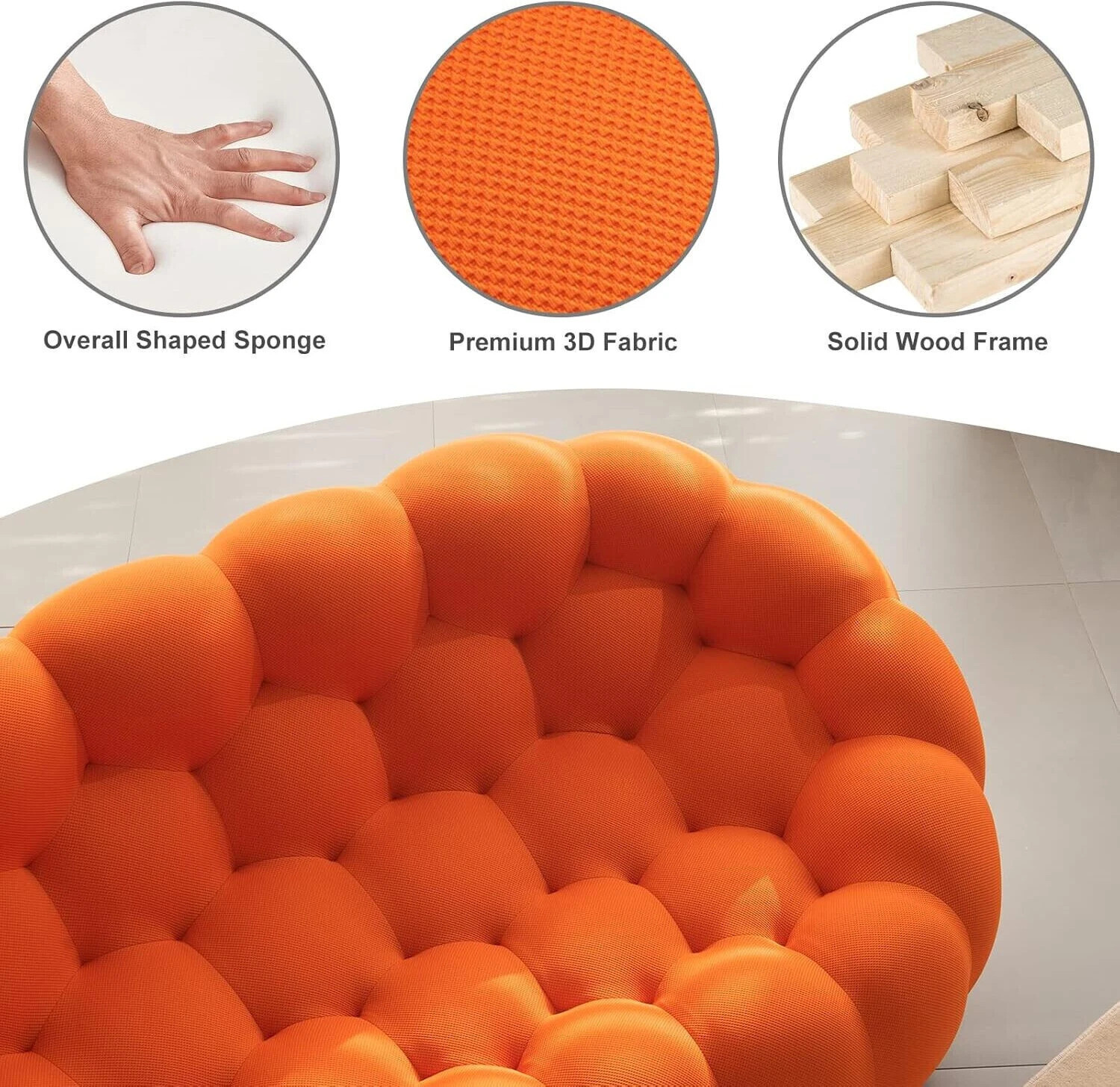 Image of India wood mart WOODEN BUBBLE SOFA 63 INCHES FO0R LIVING ROOM ,Modern Bubble Floor Couch Fabric Fabric 2 Seater Sofa
