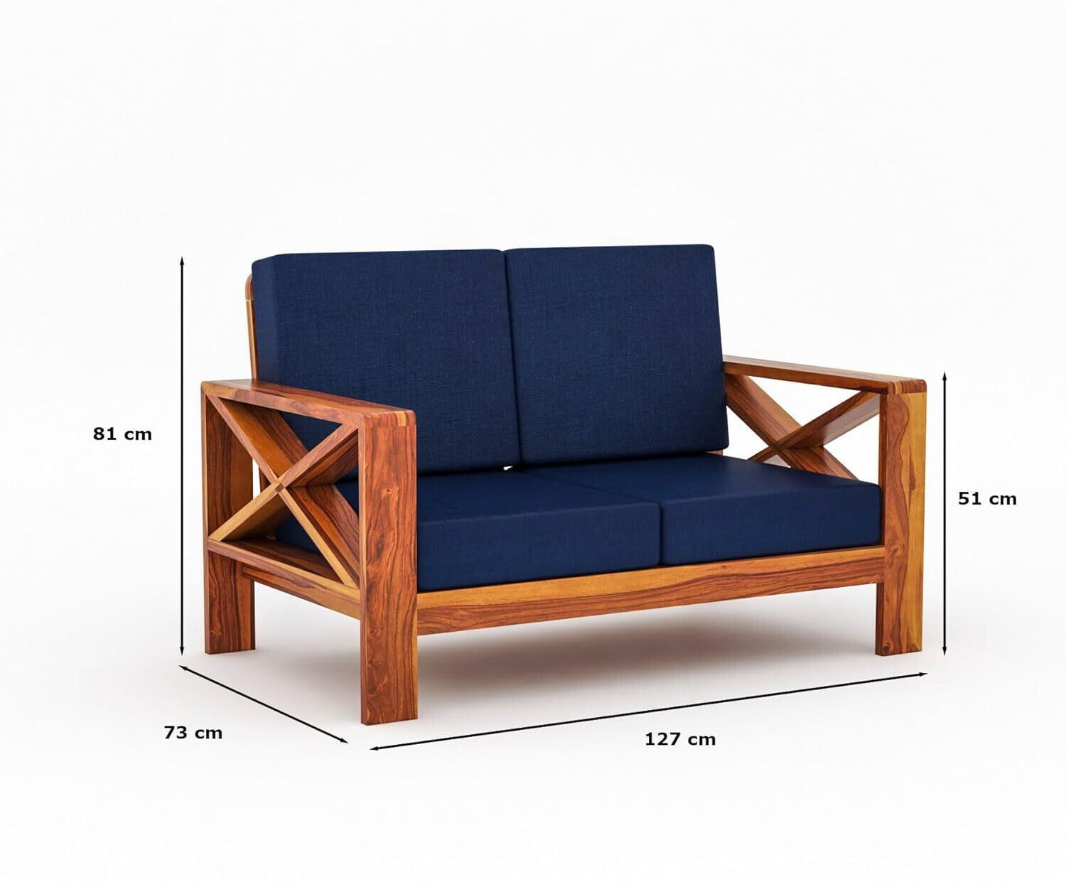 Image of saamenia furnitures Solid Sheesham Wood 2 Seater Sofa {40 Density Foam And Without Pillow} Fabric 2 Seater Sofa