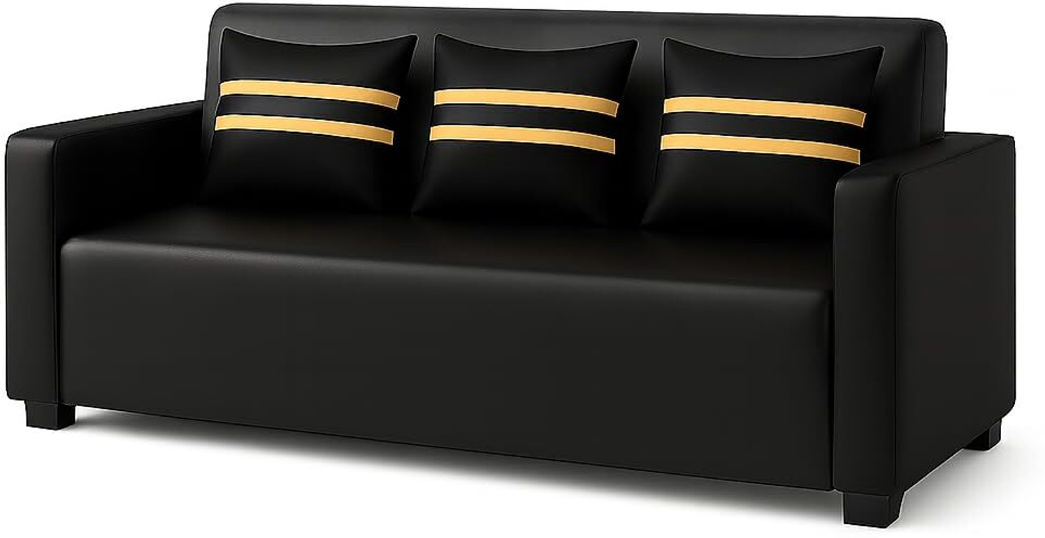 Image of Flipkart Perfect Homes Exico 3s Black Leatherette 3 Seater Sofa