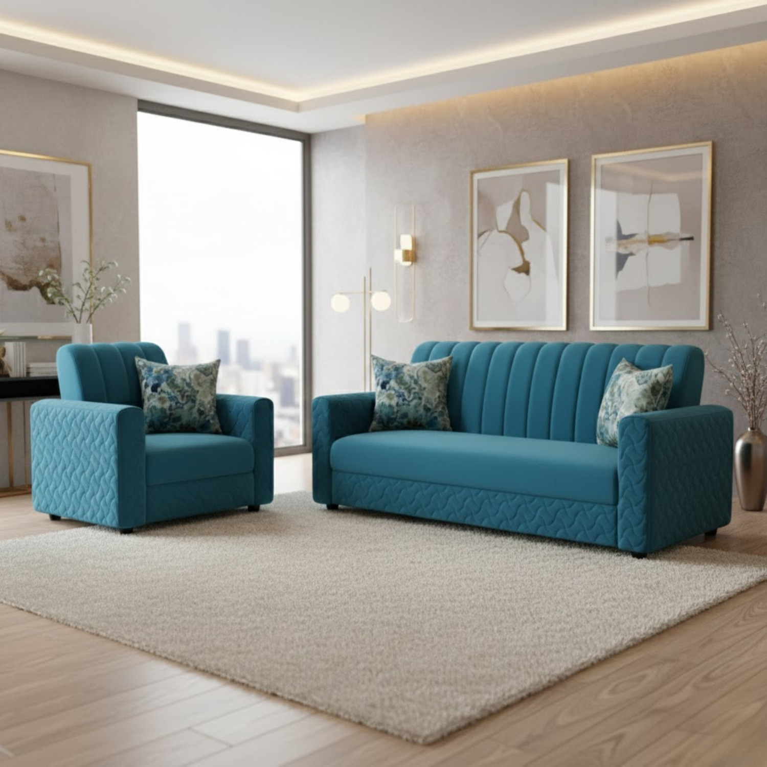 Image of WAKESURE Premium Quality Velvet Fabric 4 Seater Sofa