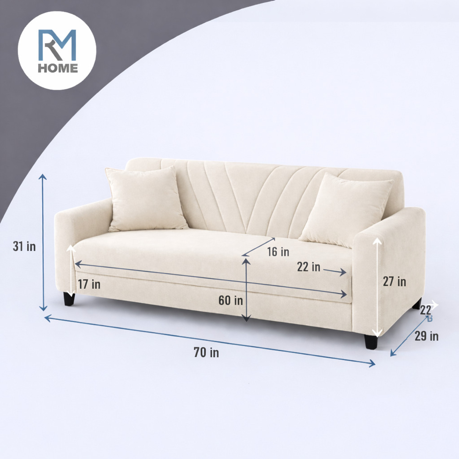 Image of RM HOME Junya Fabric 3 Seater Sofa