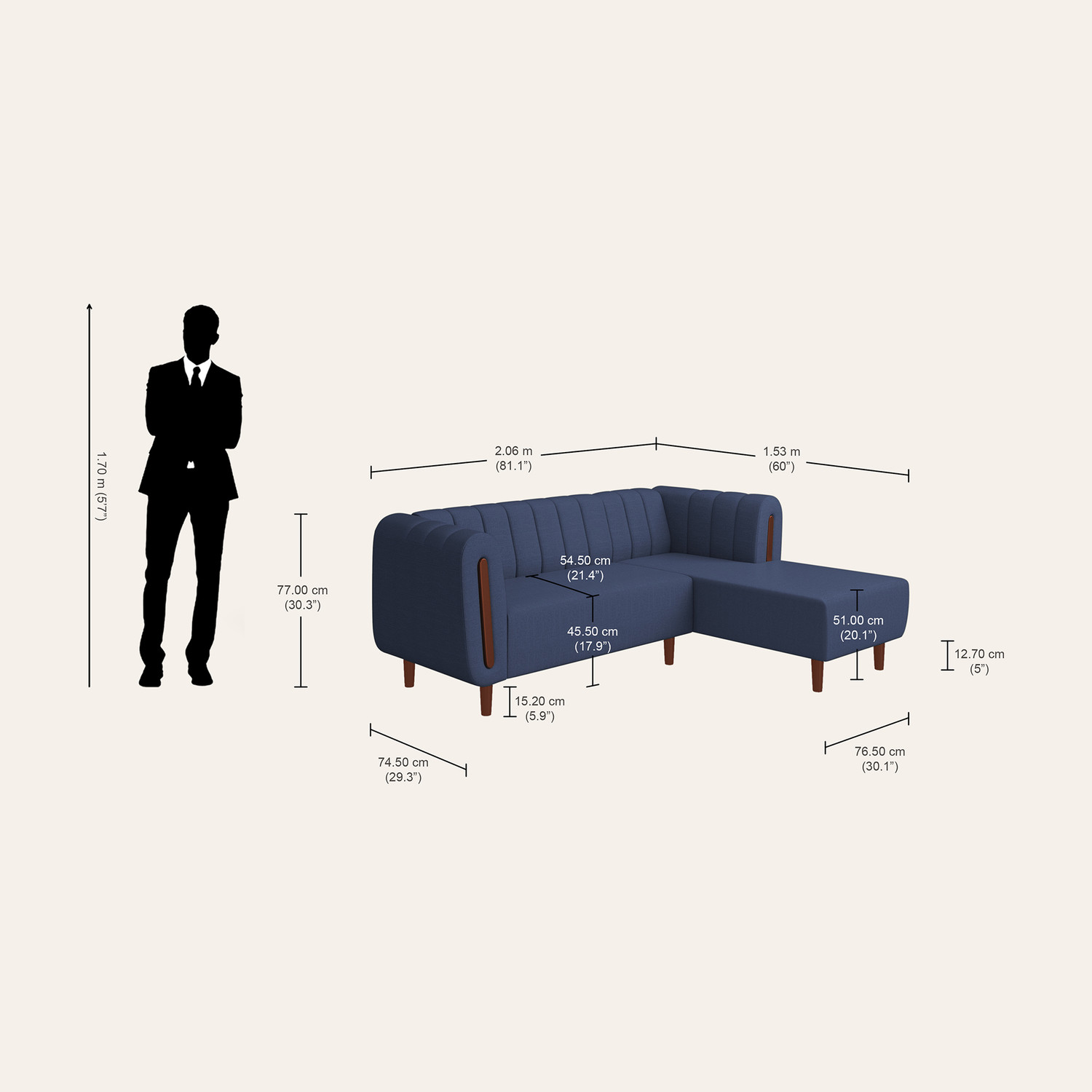 Image of Interio by Godrej Paramount L-Shaped Premium Quality Fabric 3 Seater Sofa