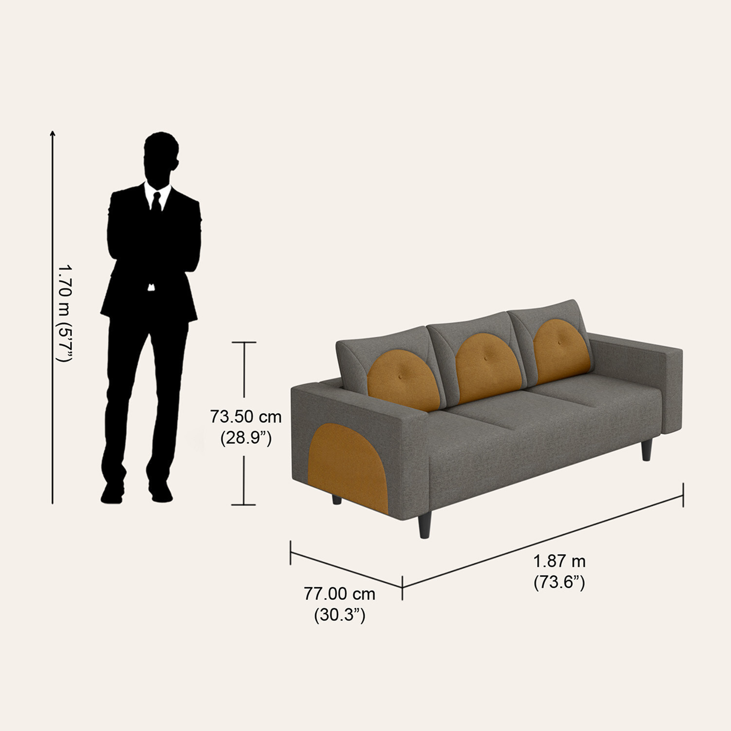 Image of Interio by Godrej Windle Fabric 3 Seater Sofa