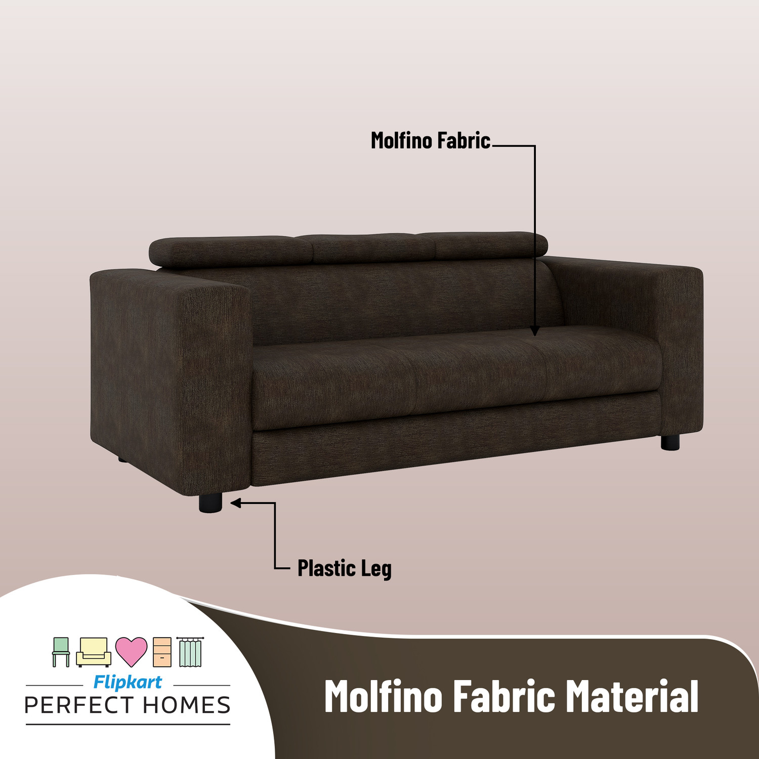 Image of Flipkart Perfect Homes Heaven Fabric 3 Seater Sofa