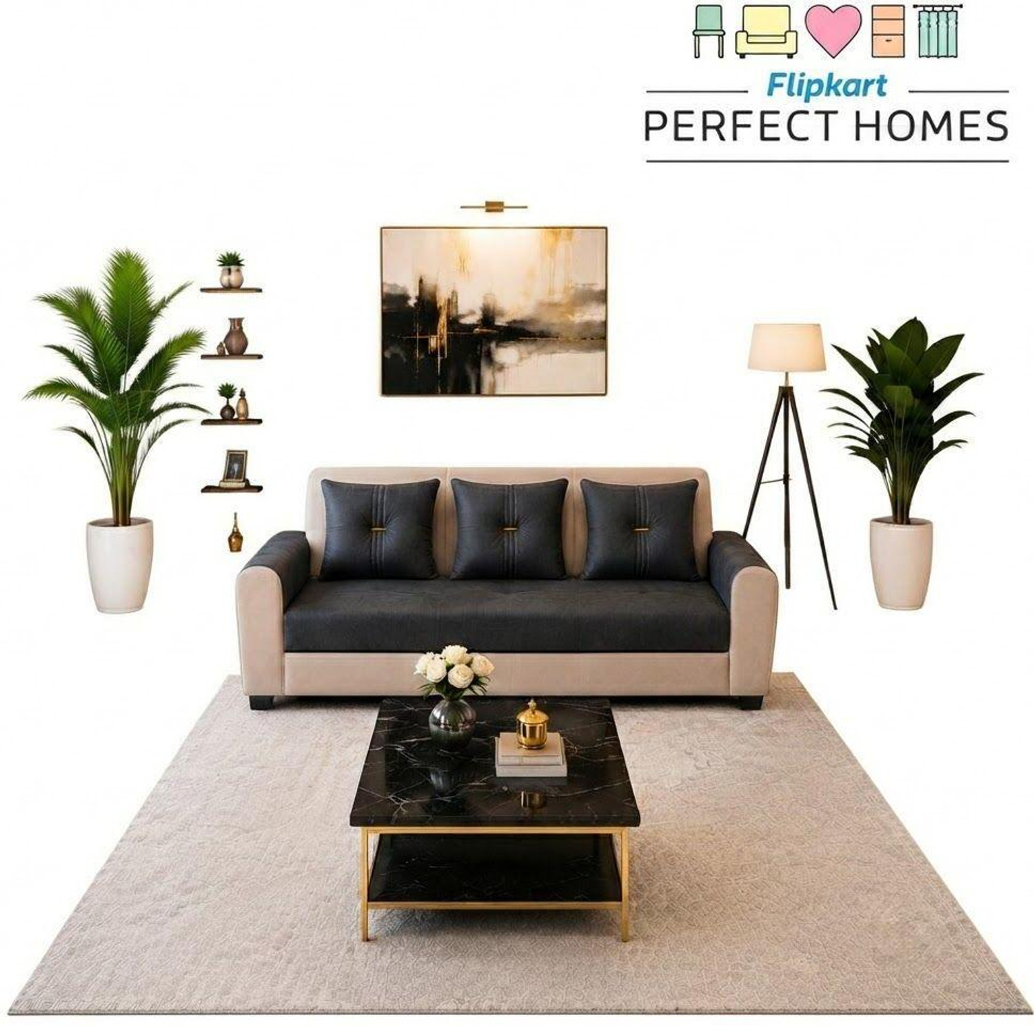 Image of Flipkart Perfect Homes Aroha Premium Fabric 3 + 2 Sofa Set