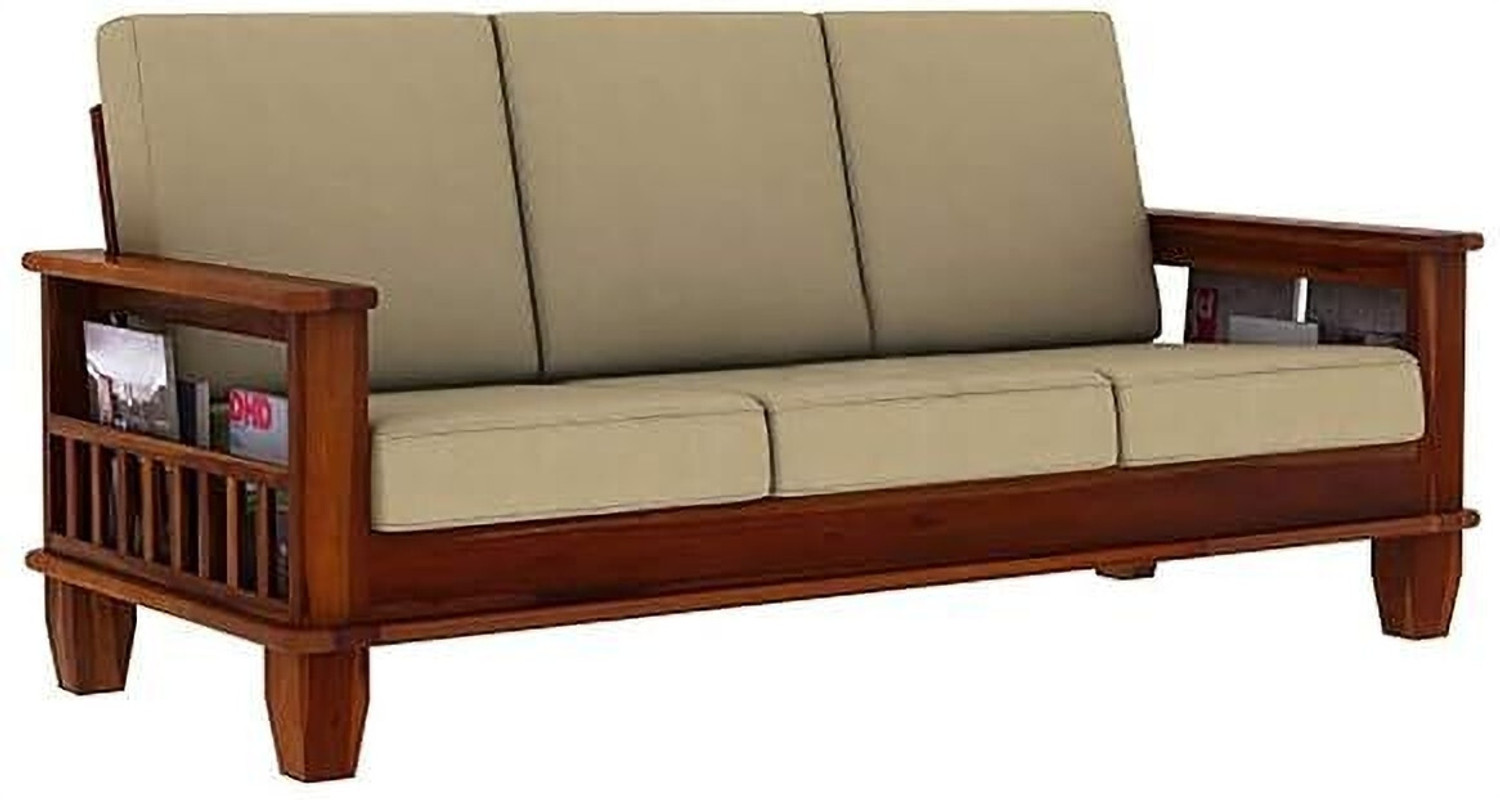 Image of SIDDH Solid Sheesham Wood 3 Seater Sofa For Set of 3 Pieces Fabric 3 Seater Sofa