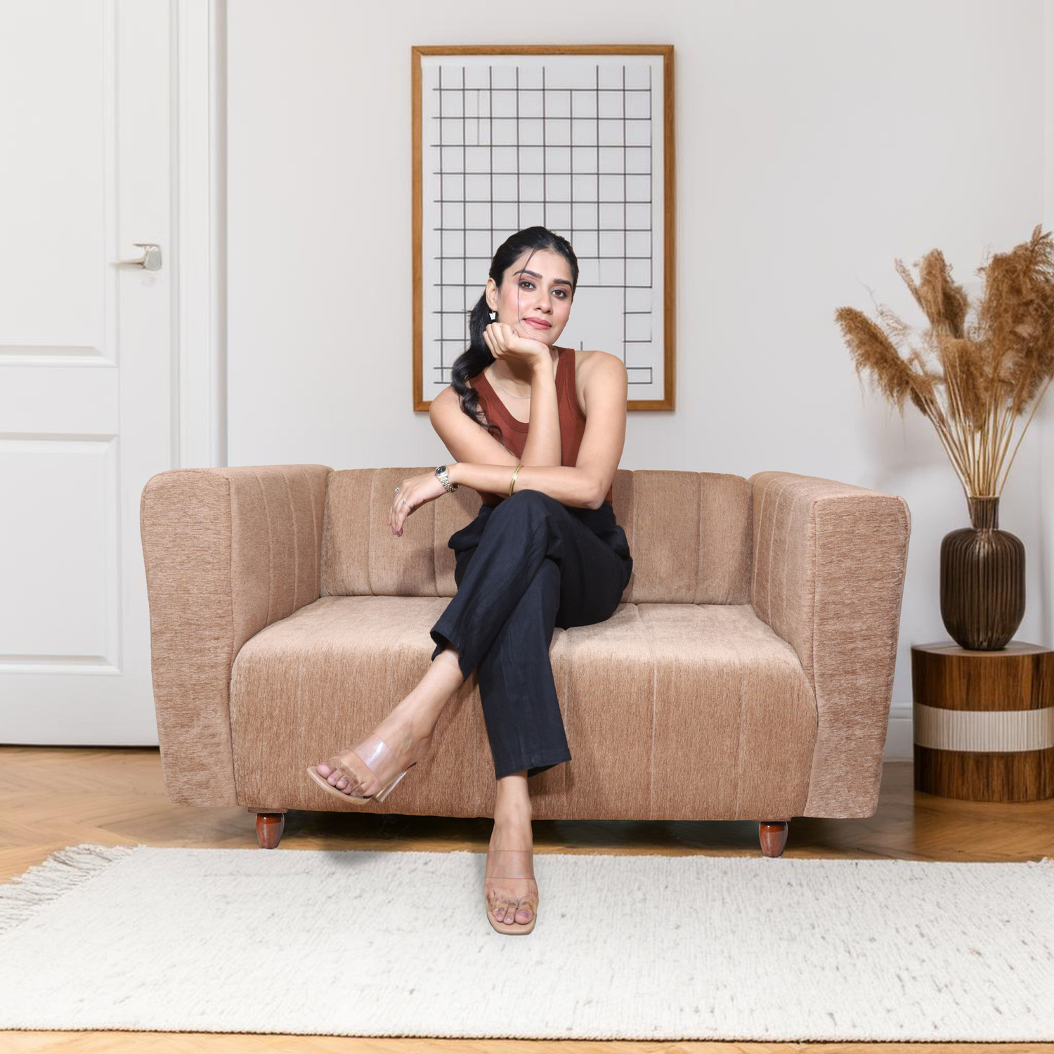 Image of Seventh Heaven Tokyo 2 Seater Sofa, Extra Spacious, Chenille Molfino Fabric: 1 Year Warranty Fabric 2 Seater Sofa