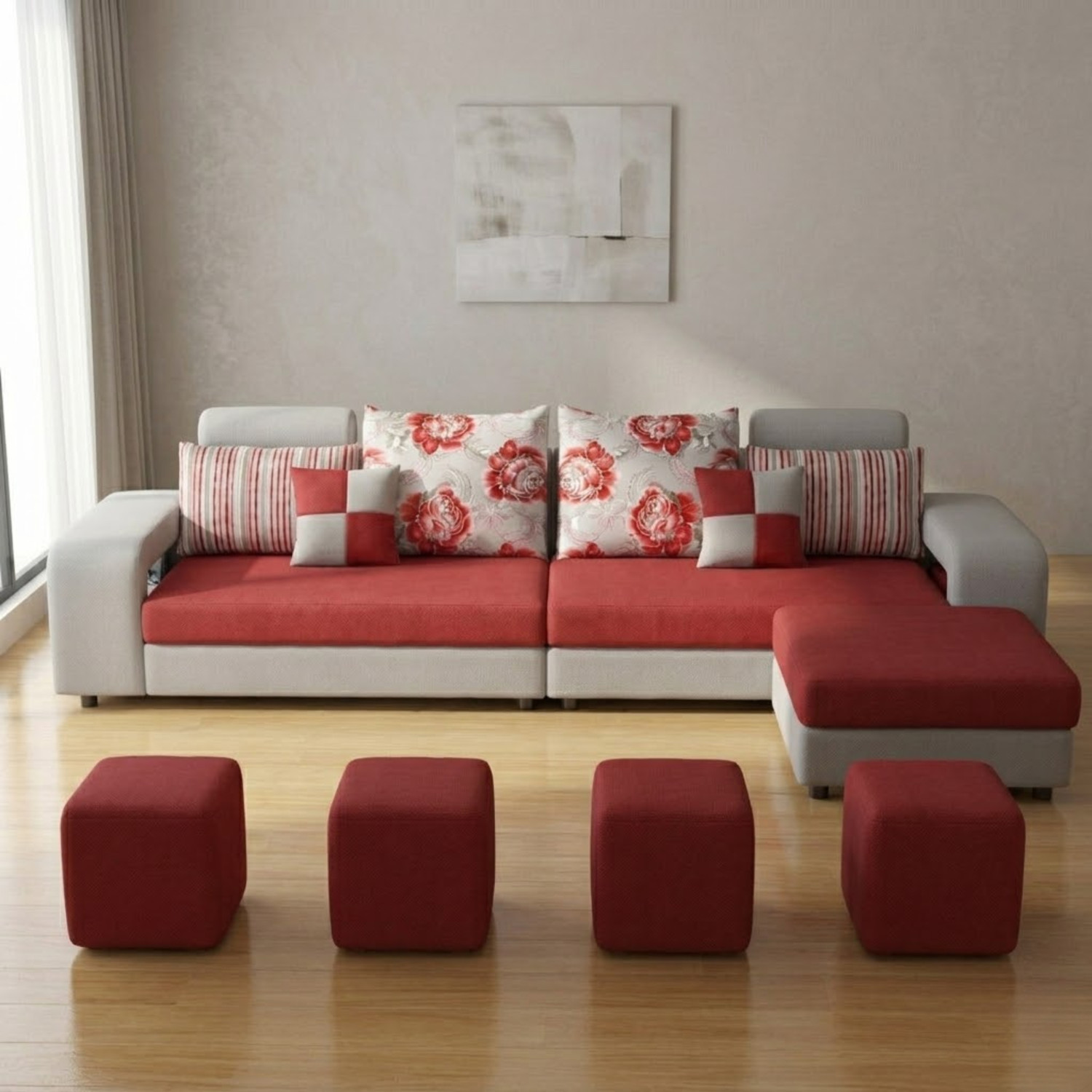 Image of WAKESURE Premium Quality Velvet Fabric 5 Seater Sofa