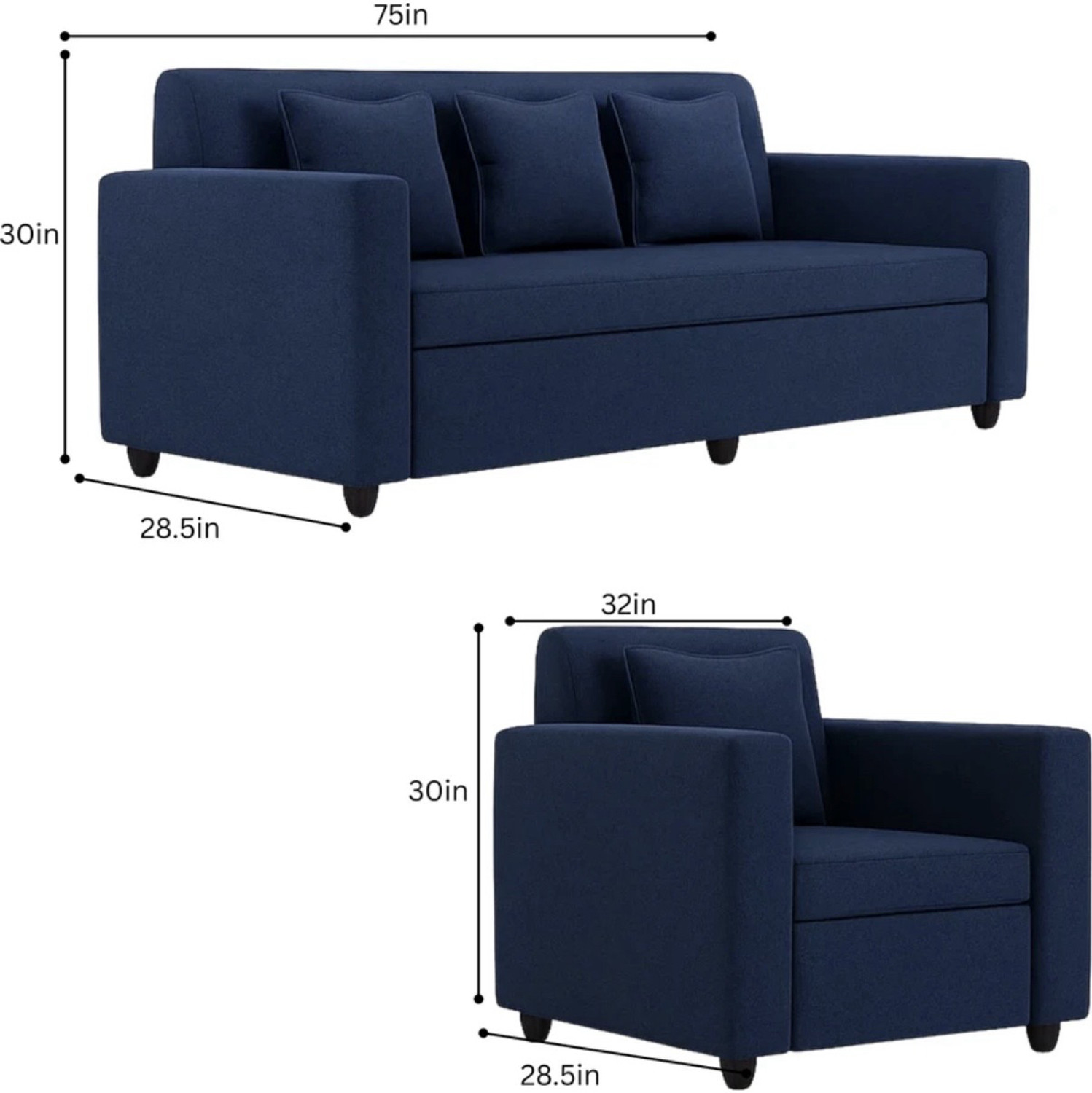 Image of thelazyloft POLO Dark Blue Fabric 5 Seater Sofa