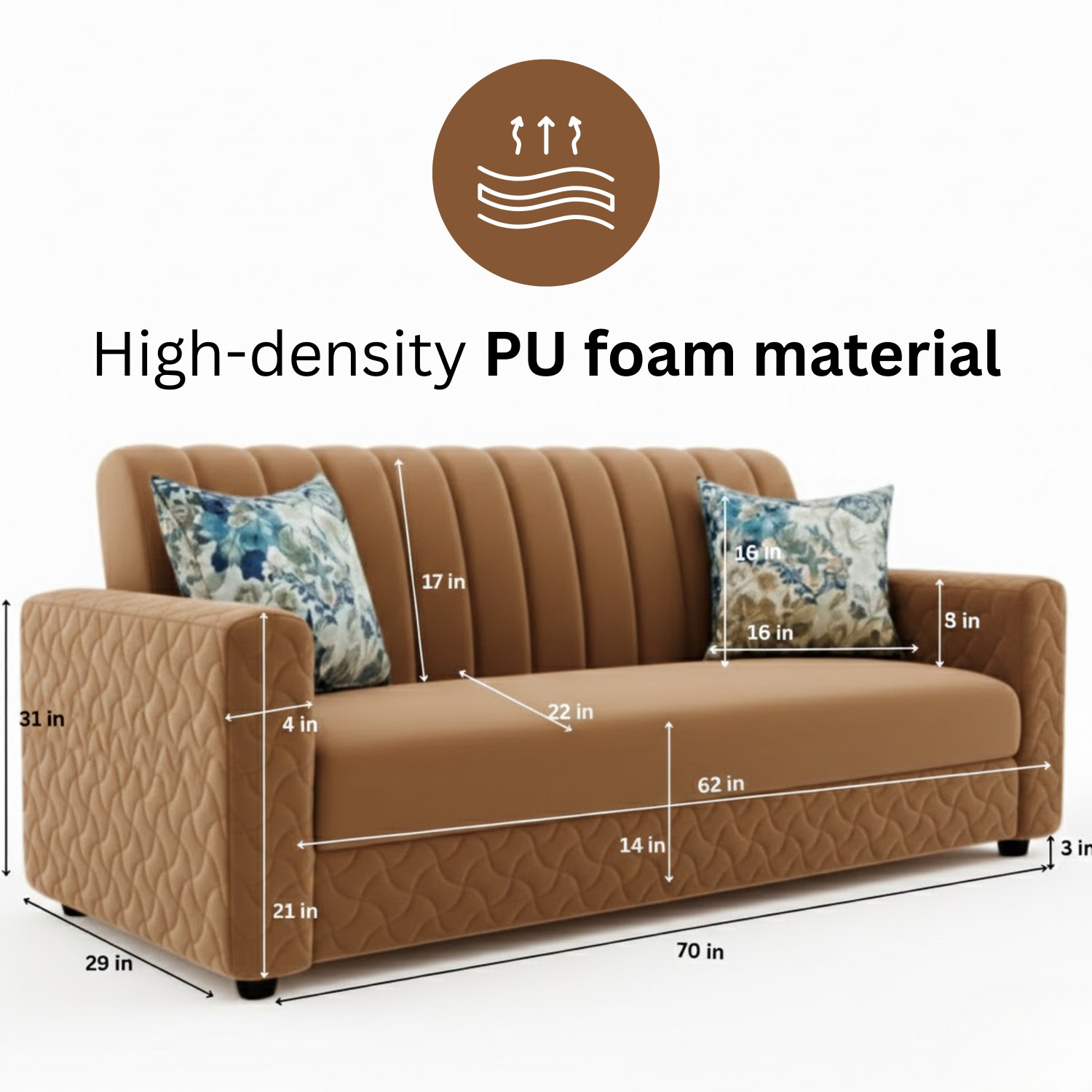 Image of WAKESURE Premium Quality Velvet Fabric 3 Seater Sofa